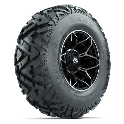GTW® Stellar Black/Machined 12 in Wheels with 25X10-12 Barrage Mud Tires – Full Set