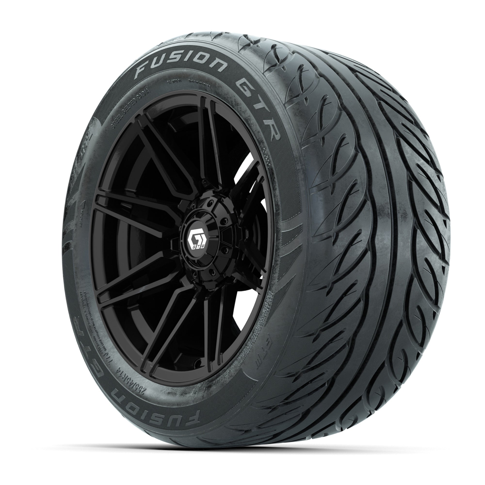 GTW® Stealth Black/Machined 14 in Wheels with 255/45-R14 Fus - 3/4 view