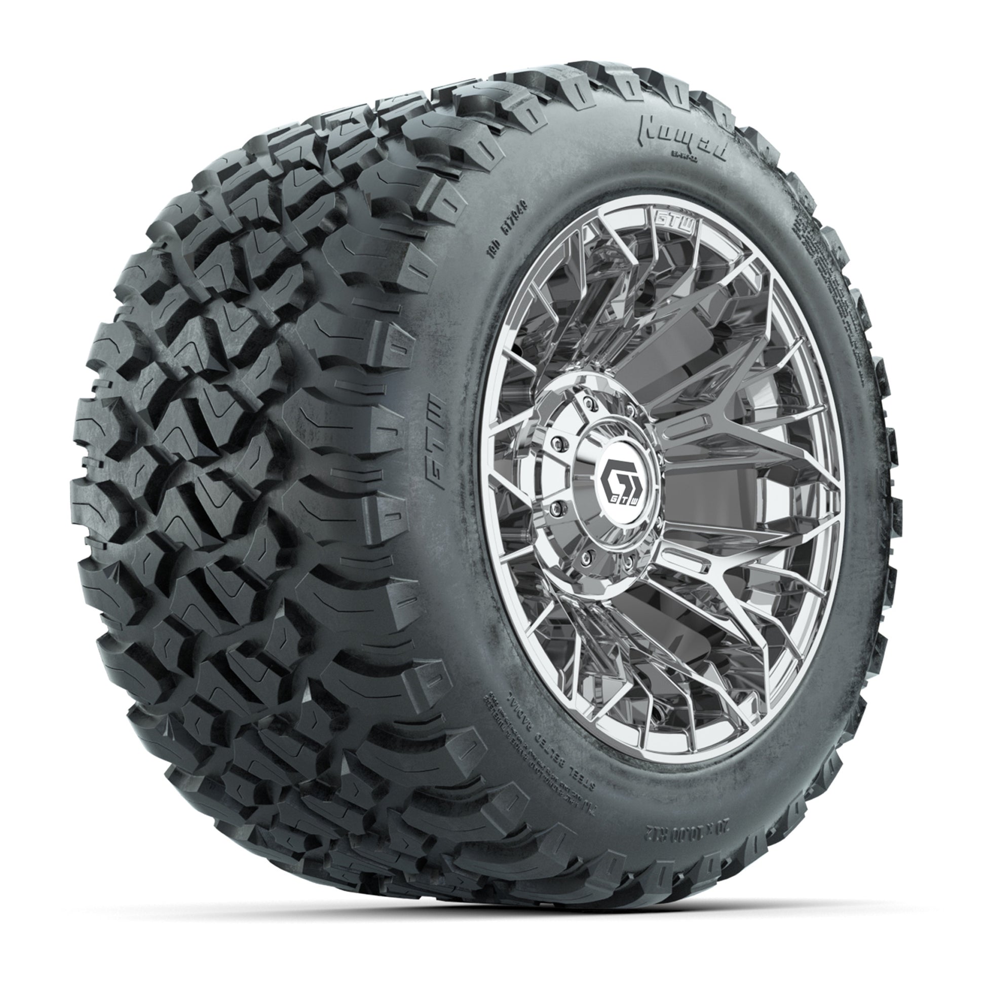 GTW® Stellar Chrome 12 in Wheels with 20X10-12 Nomad Steel Belt Radial All-Terrain Tires – Full Set