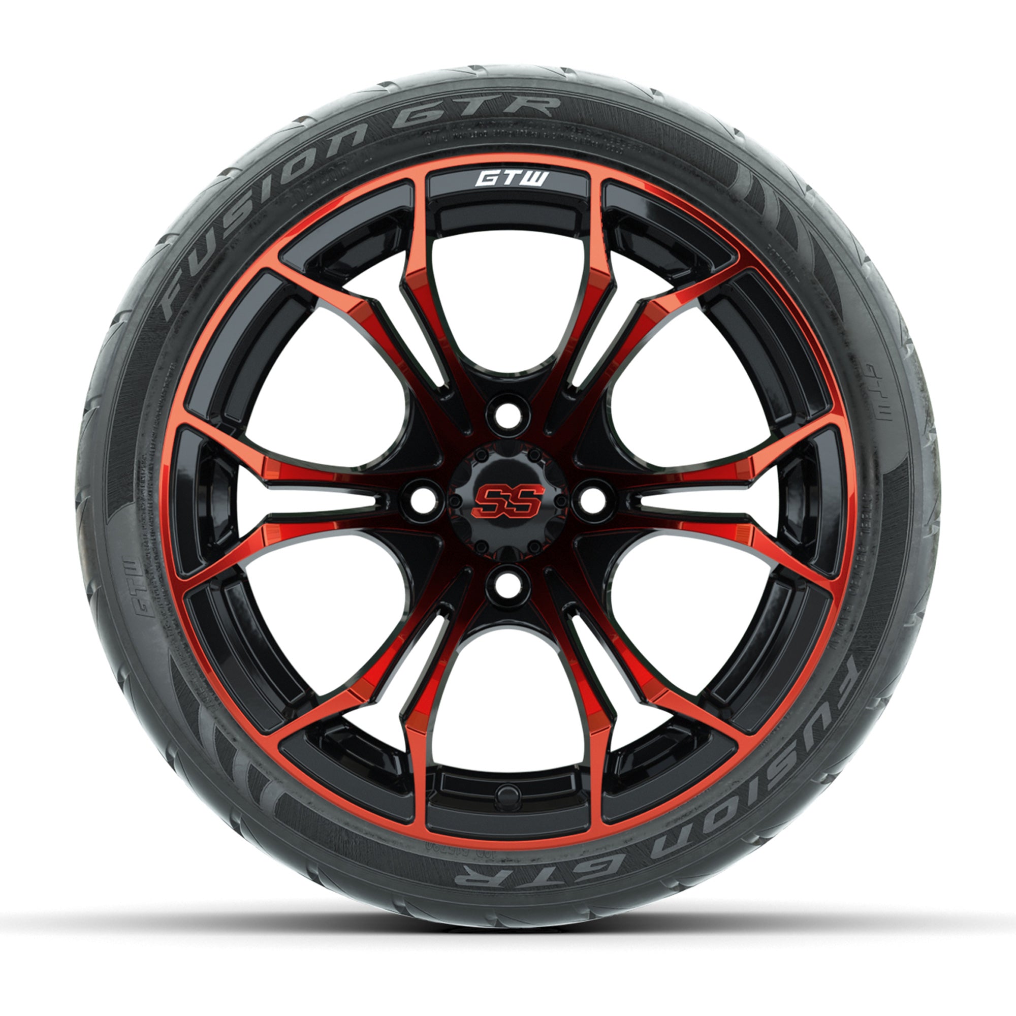 GTW Spyder Red/Black 14 in Wheels with 205/40-R14 Fusion GTR - 3/4 view