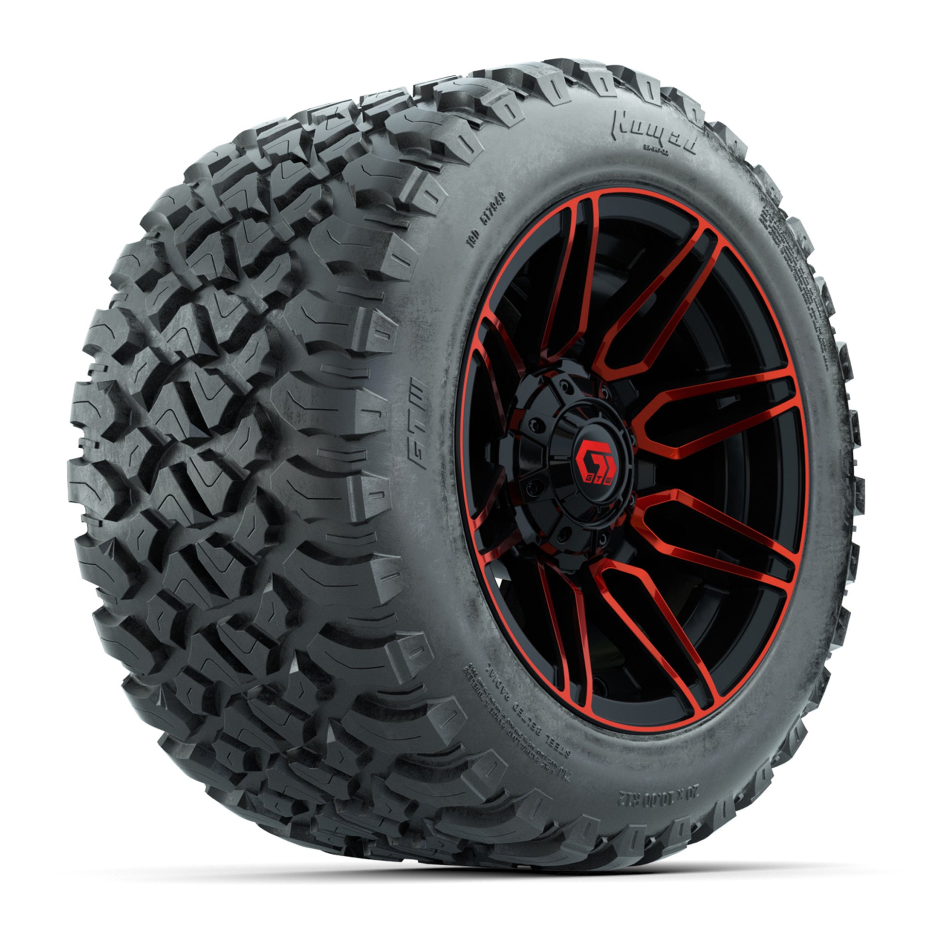 GTW® Stealth Red/Machined 12 in Wheels with 20X10-12 Nomad Steel Belt Radial All-Terrain Tires – Full Set