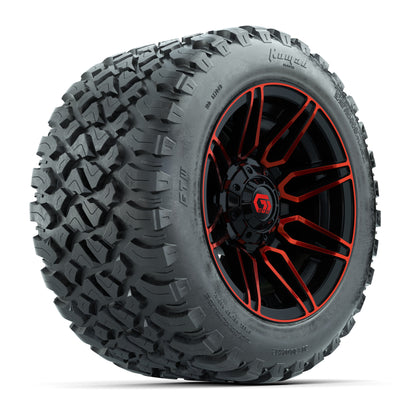 GTW® Stealth Red/Machined 12 in Wheels with 20X10-12 Nomad Steel Belt Radial All-Terrain Tires – Full Set