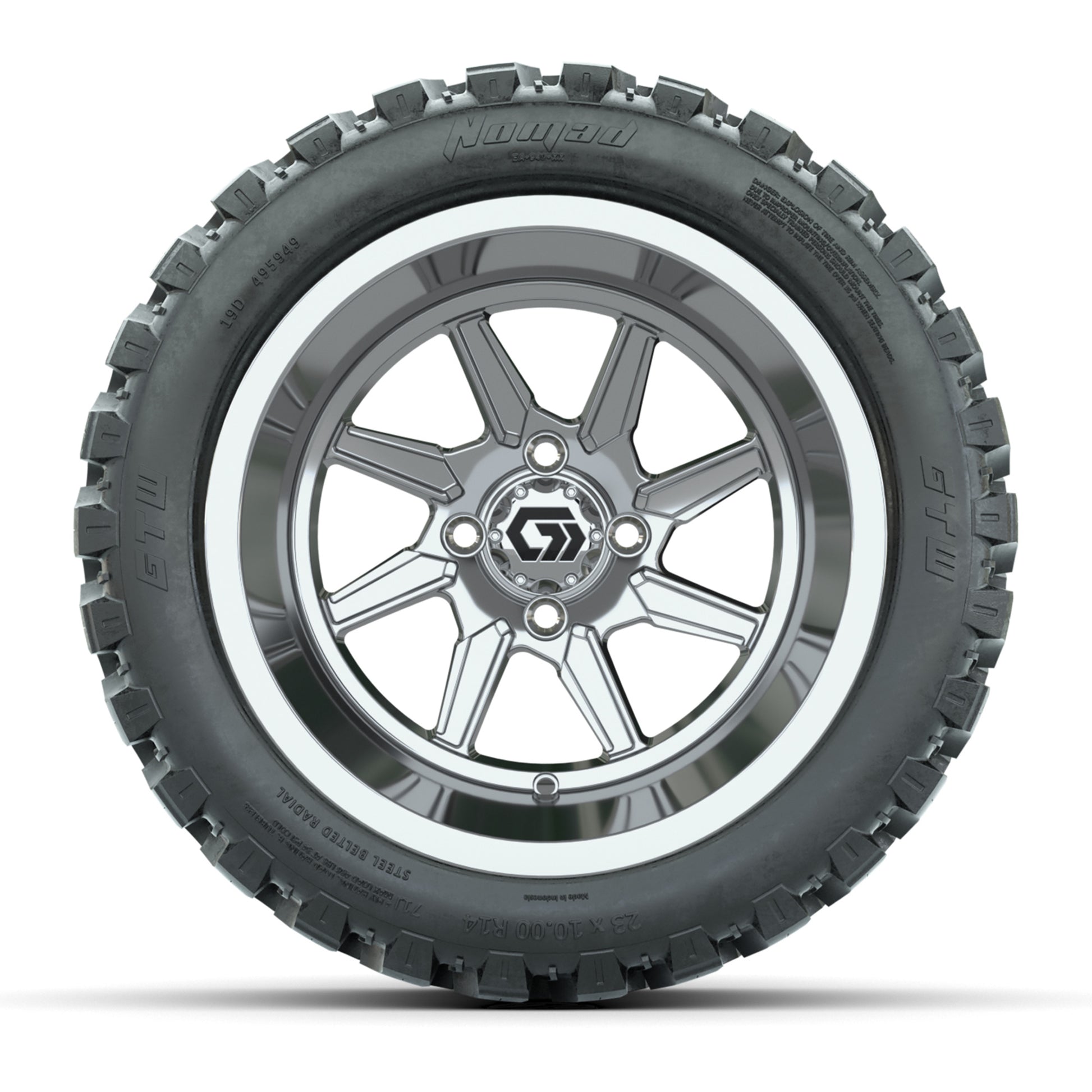 GTW Reaper Chrome 14 in Wheels with 23X10-R14 Nomad Steel Belt Radial All-Terrain Tires – Full Set
