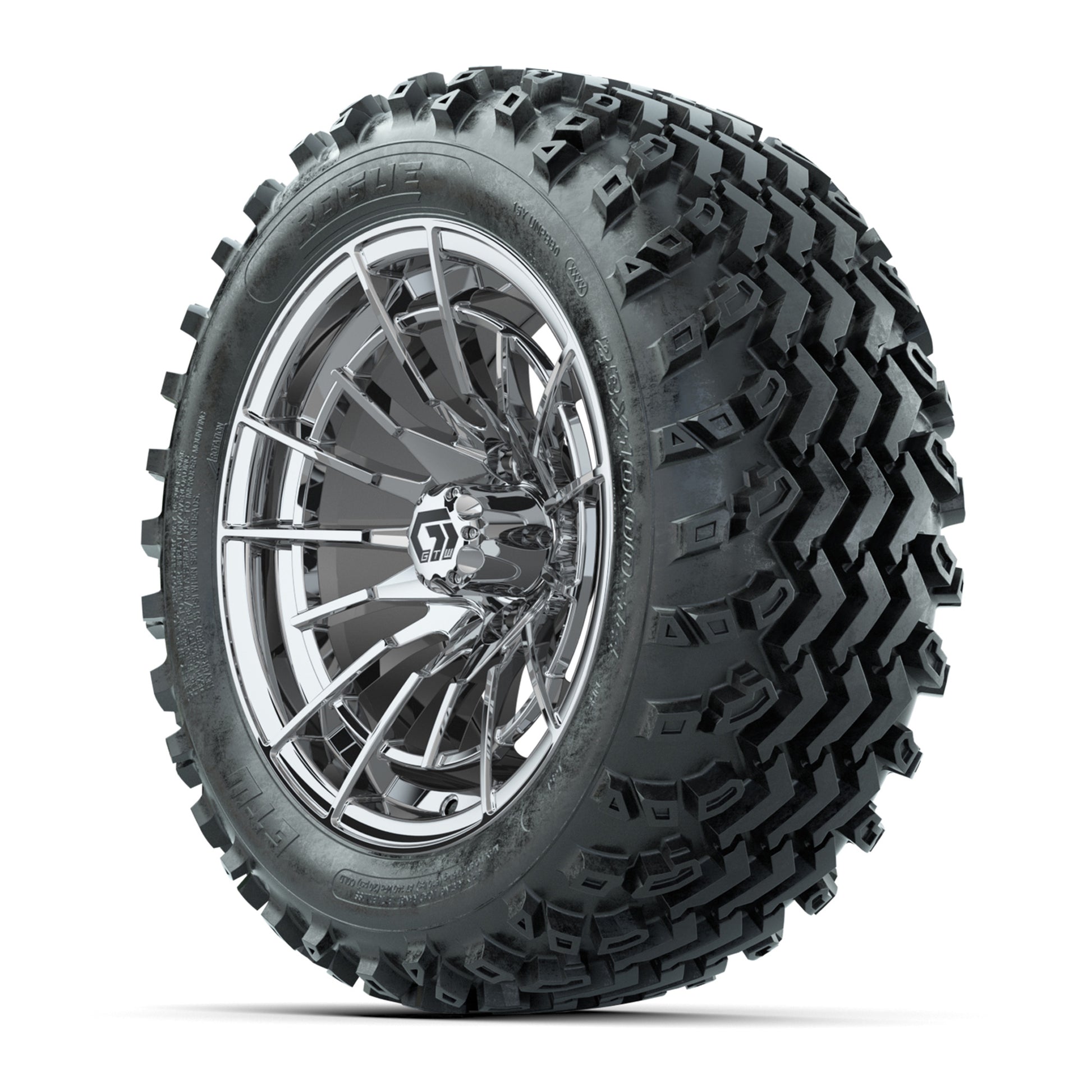 GTW® Boost Chrome 14 in Wheels with 23X10-14 Rogue All-Terra - 3/4 view