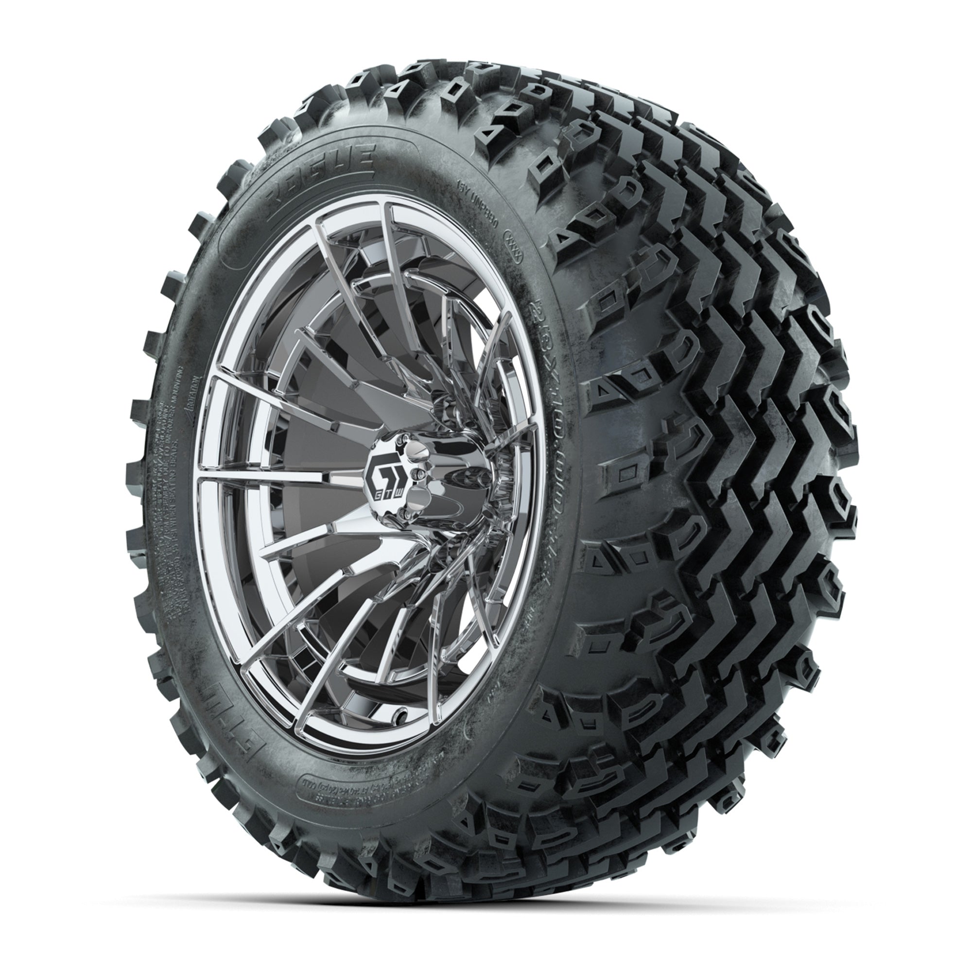 GTW® Boost Chrome 14 in Wheels with 23X10-14 Rogue All-Terra - 3/4 view