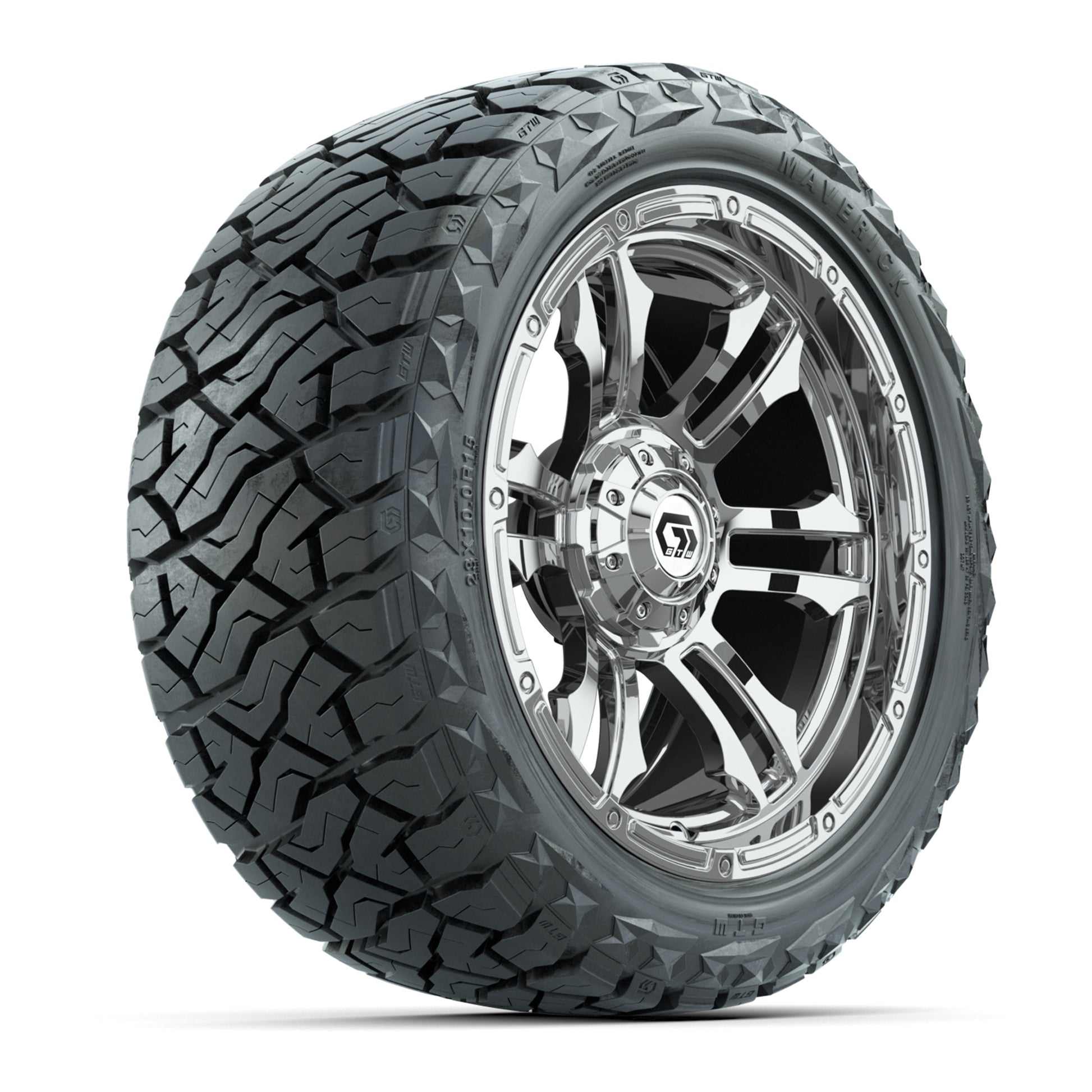 GTW Shogun Chrome 15 in Wheels with 23x10.00-R15 Maverick All-Terrain Tires – Full Set