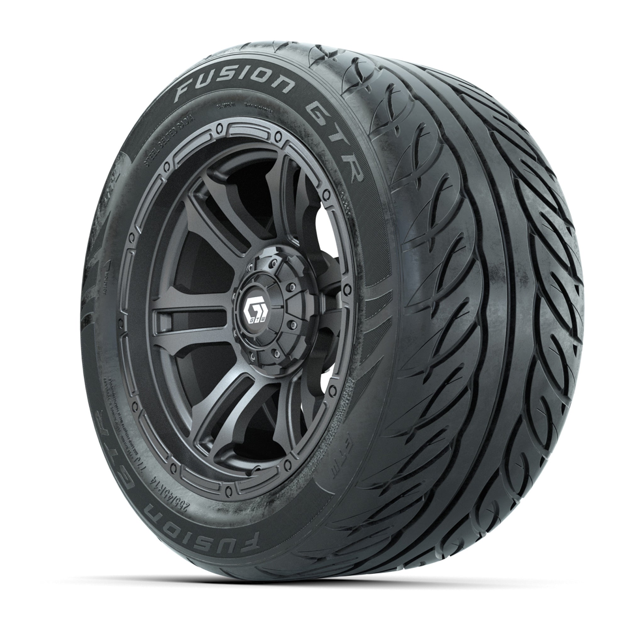 GTW® Shogun Gunmetal 14 in Wheels with 255/45-R14 Fusion GTR - 3/4 view