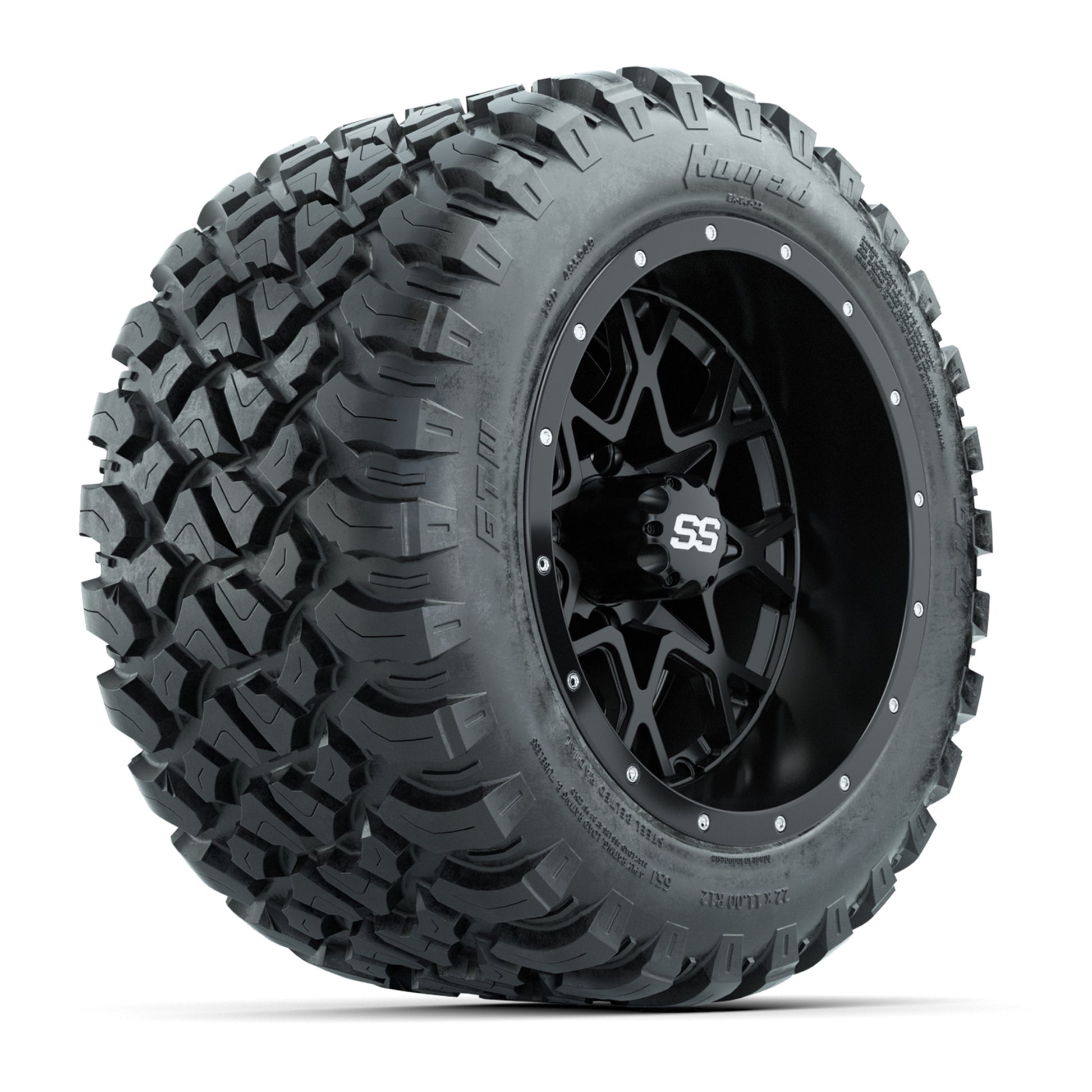 GTW® Vortex 2 Matte Black/Machined 12 in Wheels with 22X11-R12 Nomad Steel Belt Radial All-Terrain Tires – Full Set