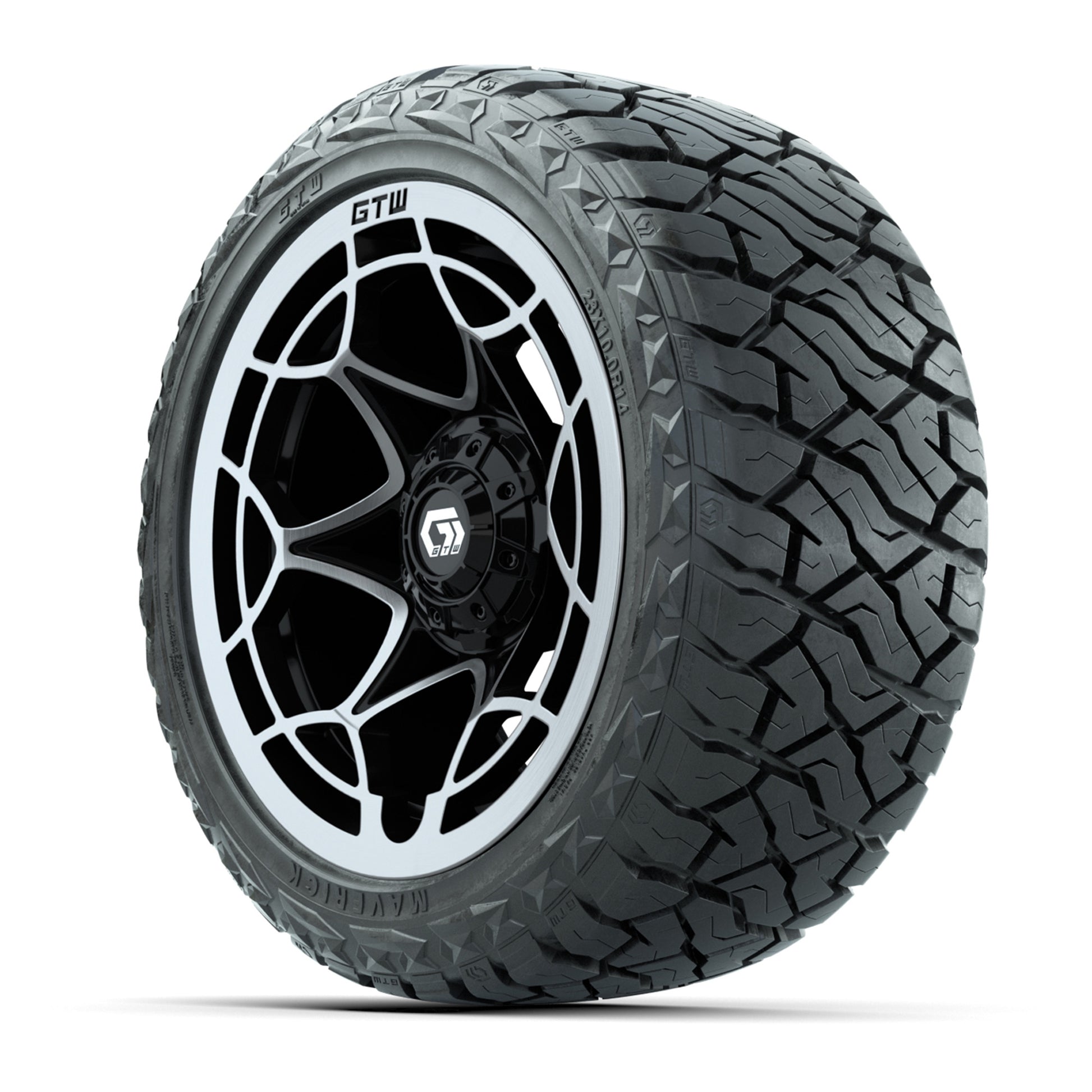 GTW Nexus Gloss Black 14 in Wheels with 23x10.00-R14 Maveric - 3/4 view