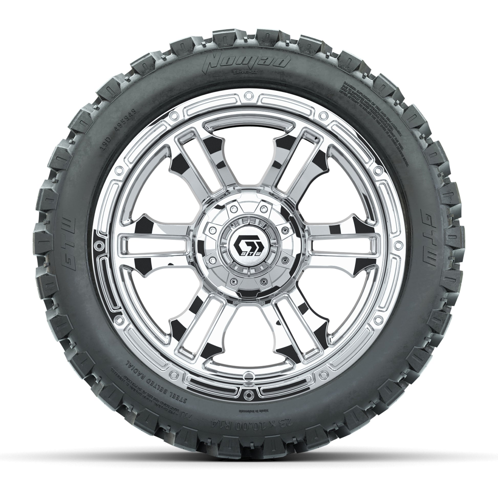 GTW® Shogun Chrome 14 in Wheels with 23X10-R14 Nomad Steel B - front view