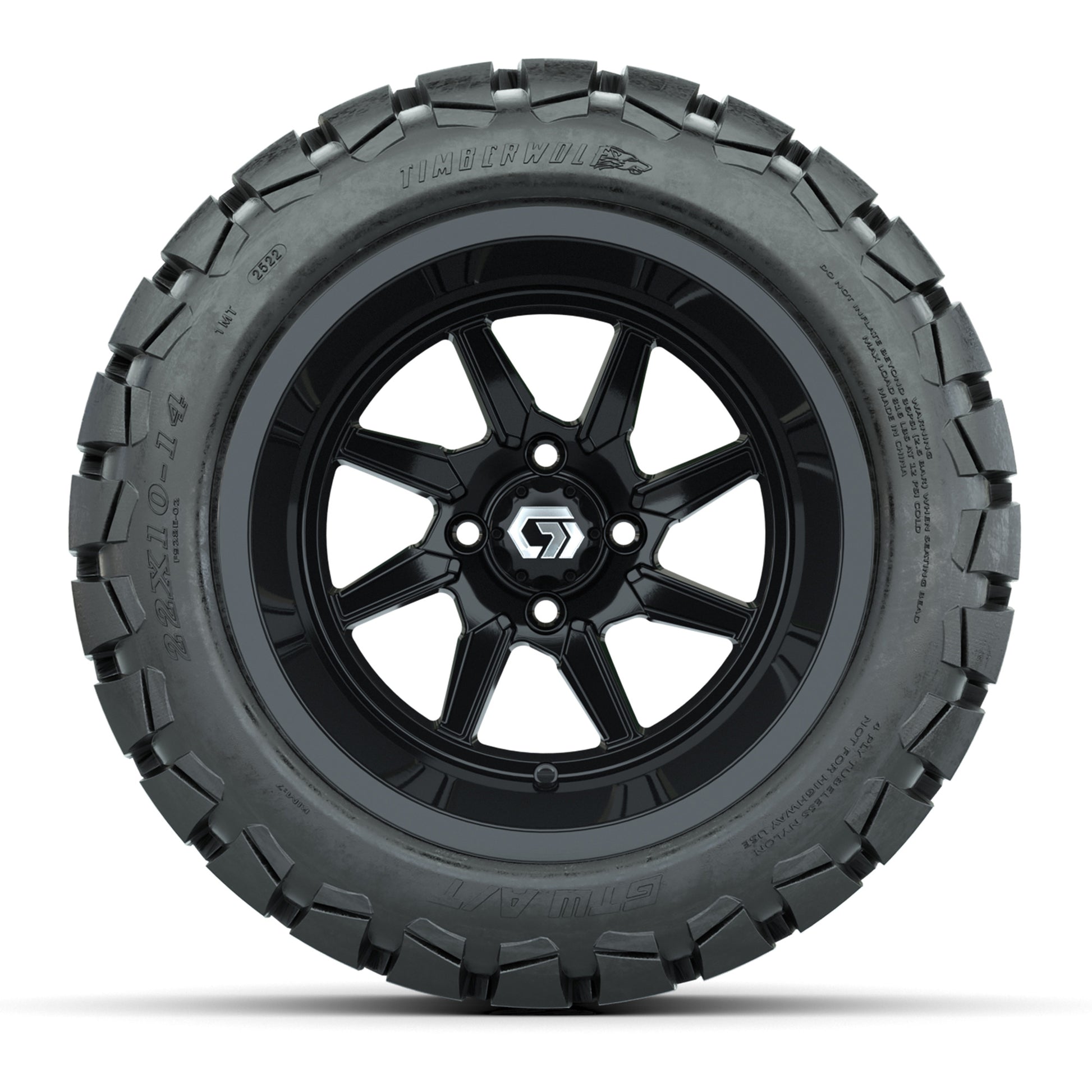 GTW Reaper Gloss Black 14 in Wheels with 22X10-14 Timberwolf All-Terrain Tires – Full Set