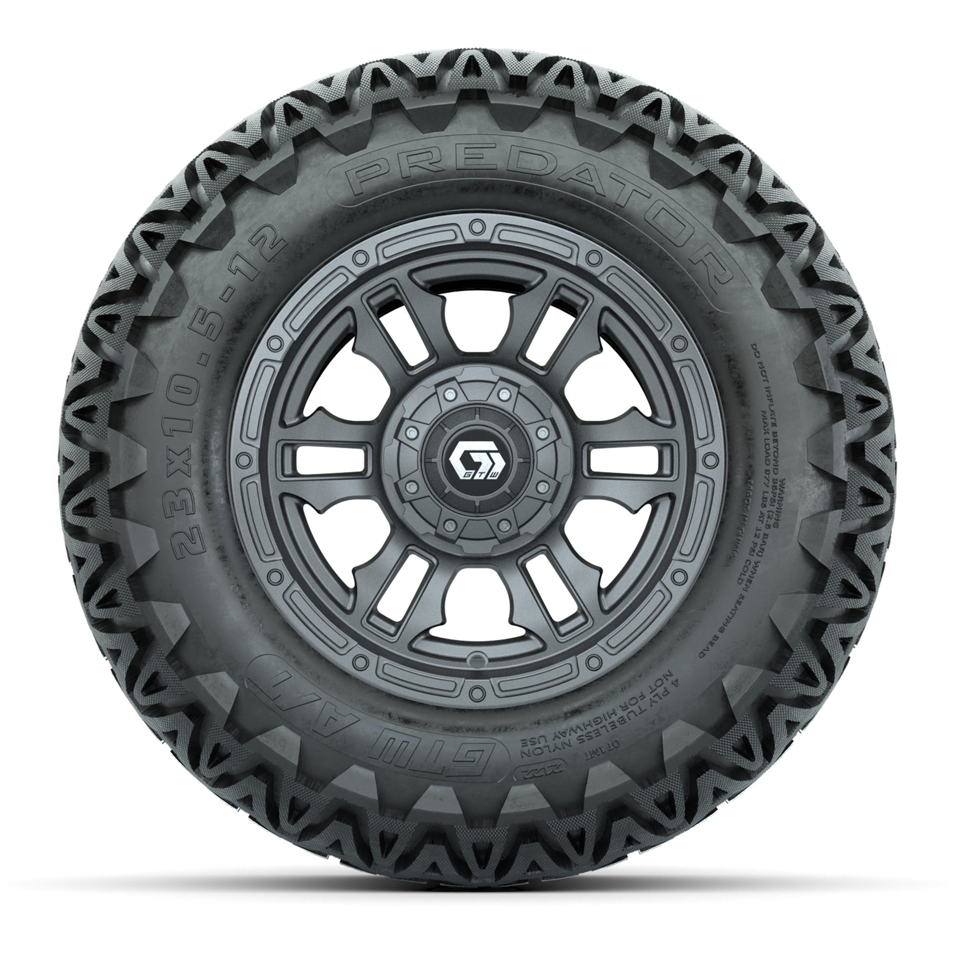 GTW® Shogun Gunmetal 12 in Wheels with 23X10.5-12 Predator All-Terrain Tires – Full Set