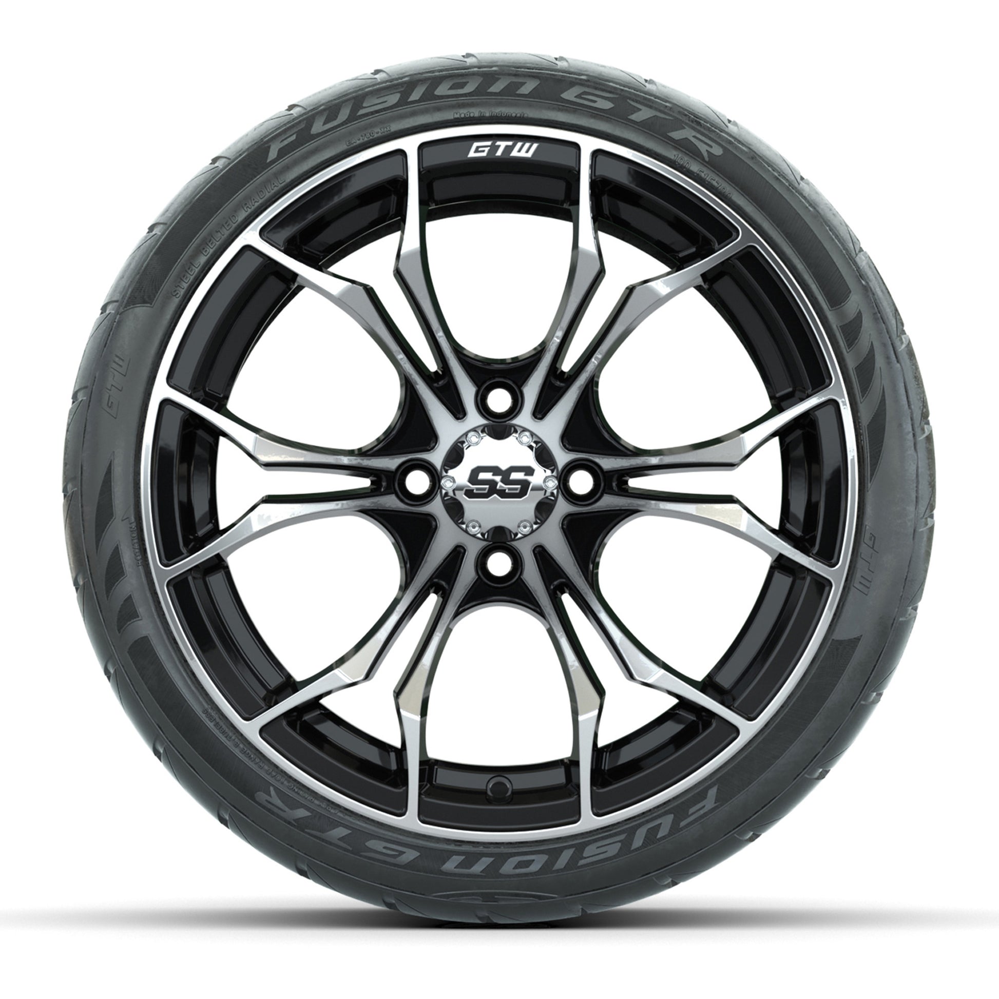 GTW Spyder Machined/Black 15 in Wheels with 215/40-R15 Fusion GTR Street Tires – Full Set
