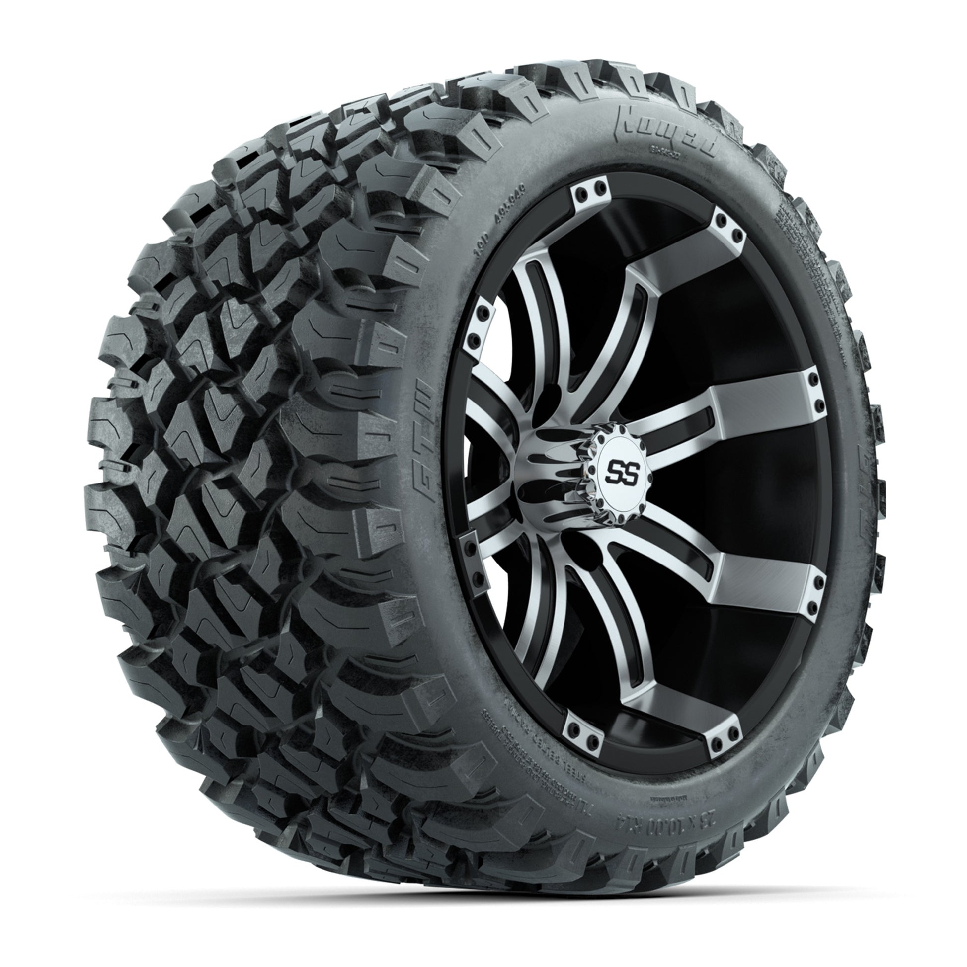 GTW® Tempest Black/Machined 14 in Wheels with 23X10-R14 Nomad Steel Belt Radial All-Terrain Tires – Full Set