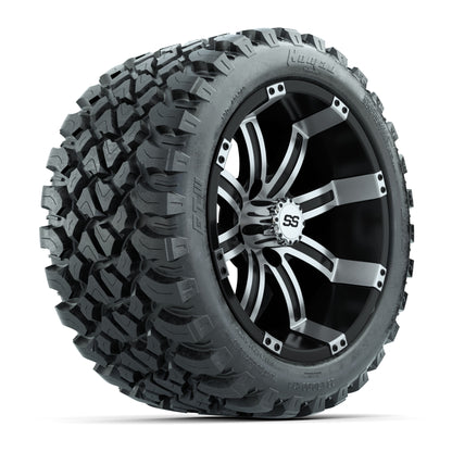 GTW® Tempest Black/Machined 14 in Wheels with 23X10-R14 Nomad Steel Belt Radial All-Terrain Tires – Full Set