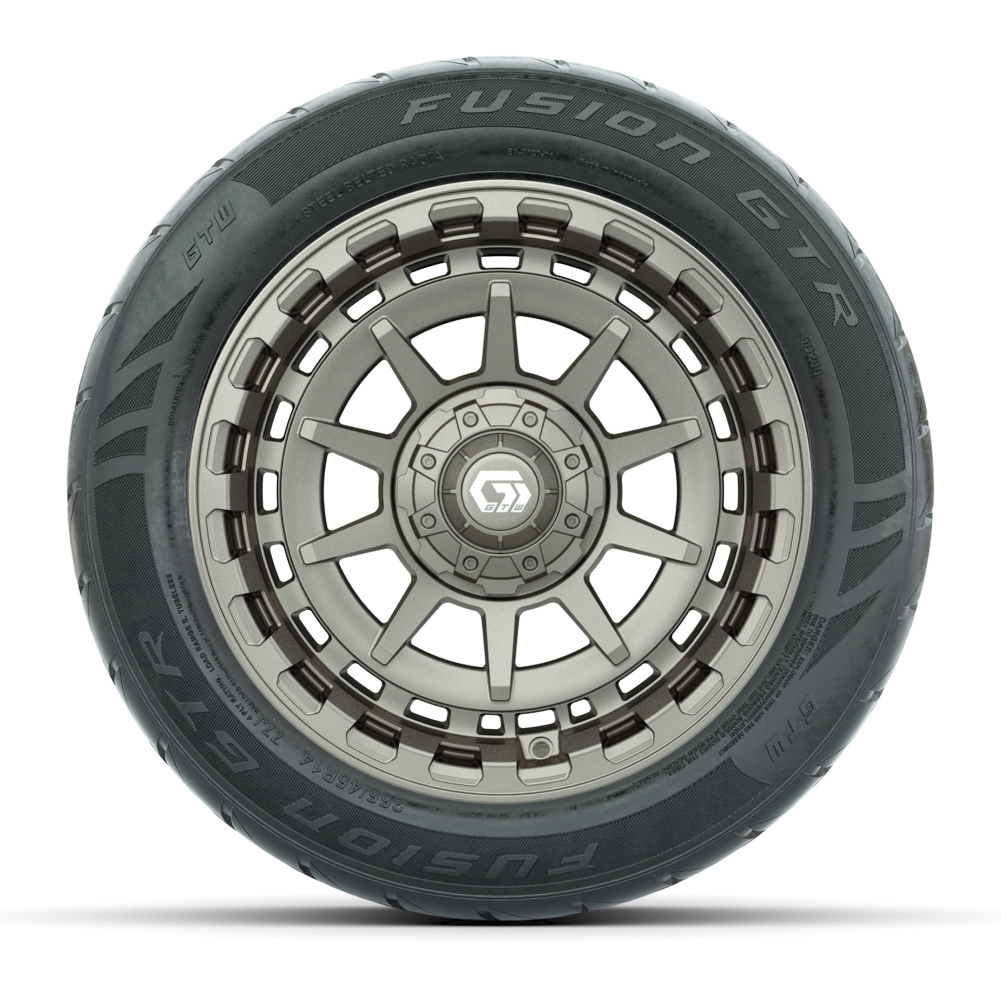 GTW® Barricade Bronze 14 in Wheels with 255/45-R14 Fusion GT - 3/4 view