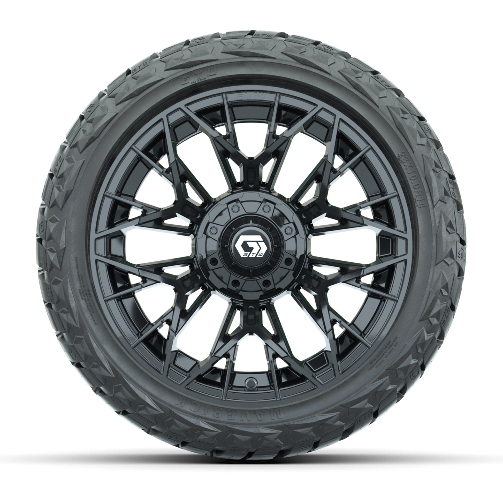 GTW Stellar Matte Black 14 in Wheels with 23x10.00-R14 Maver - front view