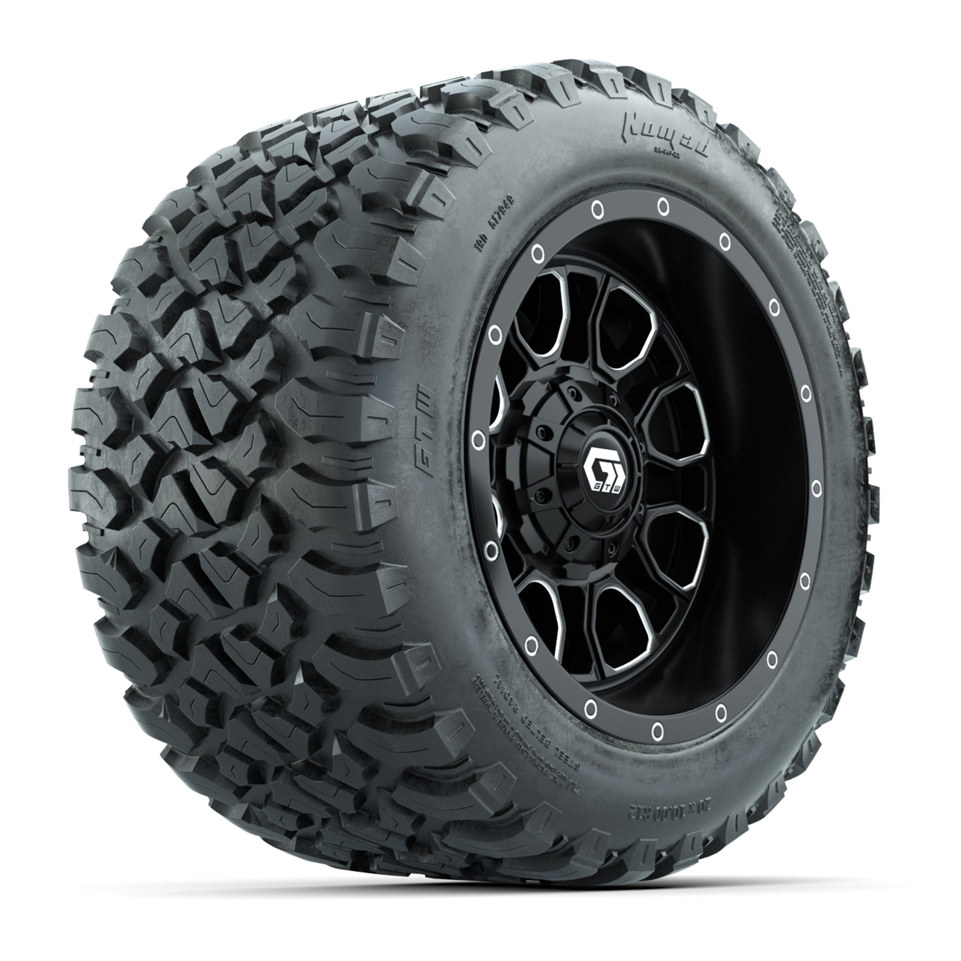 GTW® Volt Black/Machined 12 in Wheels with 20X10-12 Nomad Steel Belt Radial All-Terrain Tires – Full Set