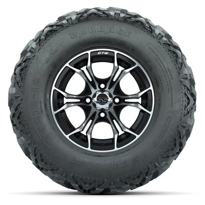 GTW® Spyder Black/Machined 12 in Wheels with 25X10-12 Barrage Mud Tires – Full Set