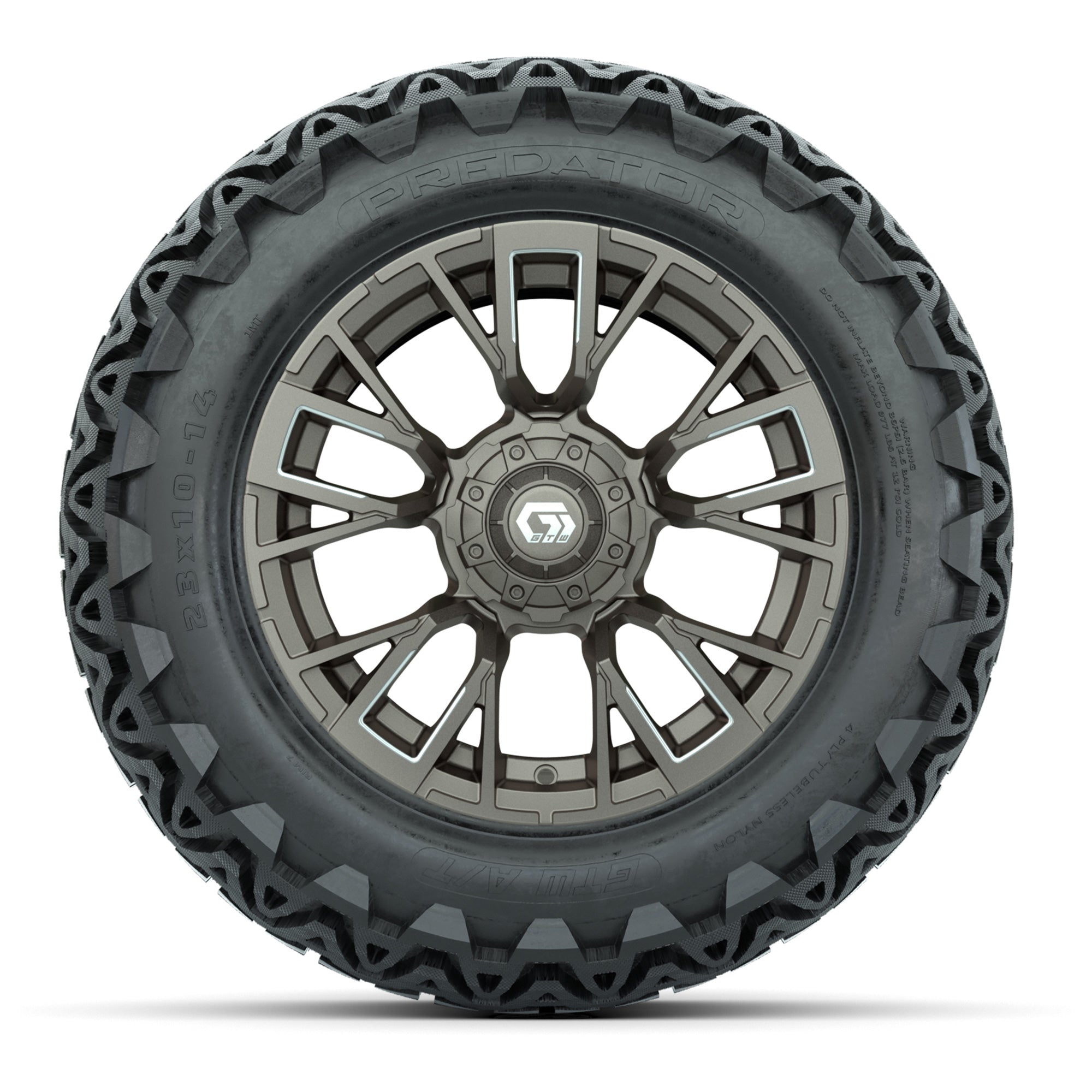 GTW® Vandal Satin Bronze/Machined 14 in Wheels with 23x10-14 - 3/4 view