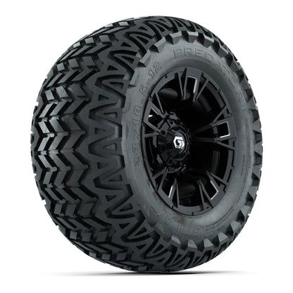 GTW® Vandal Matte Black/Machined 12 in Wheels with 23X10.5-12 Predator All-Terrain Tires – Full Set