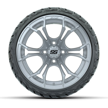 GTW® Spyder Silver Brush 14 in Wheels with 205/35-R14 Maveri - front view