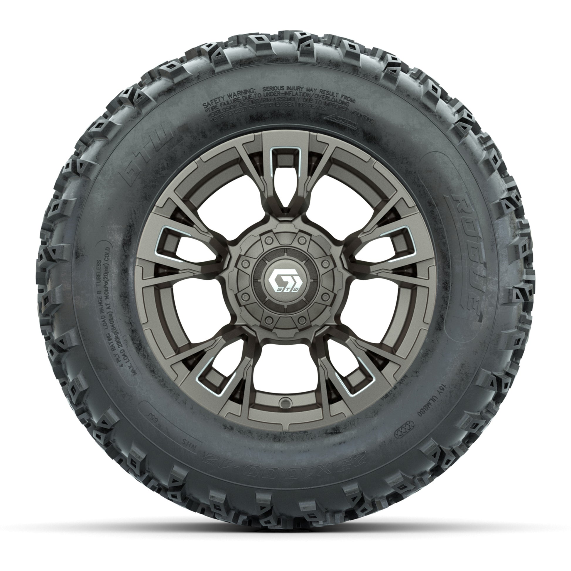 GTW® Vandal Bronze/Machined 12 in Wheels with 23X10.00-12 Rogue All-Terrain Tires – Full Set