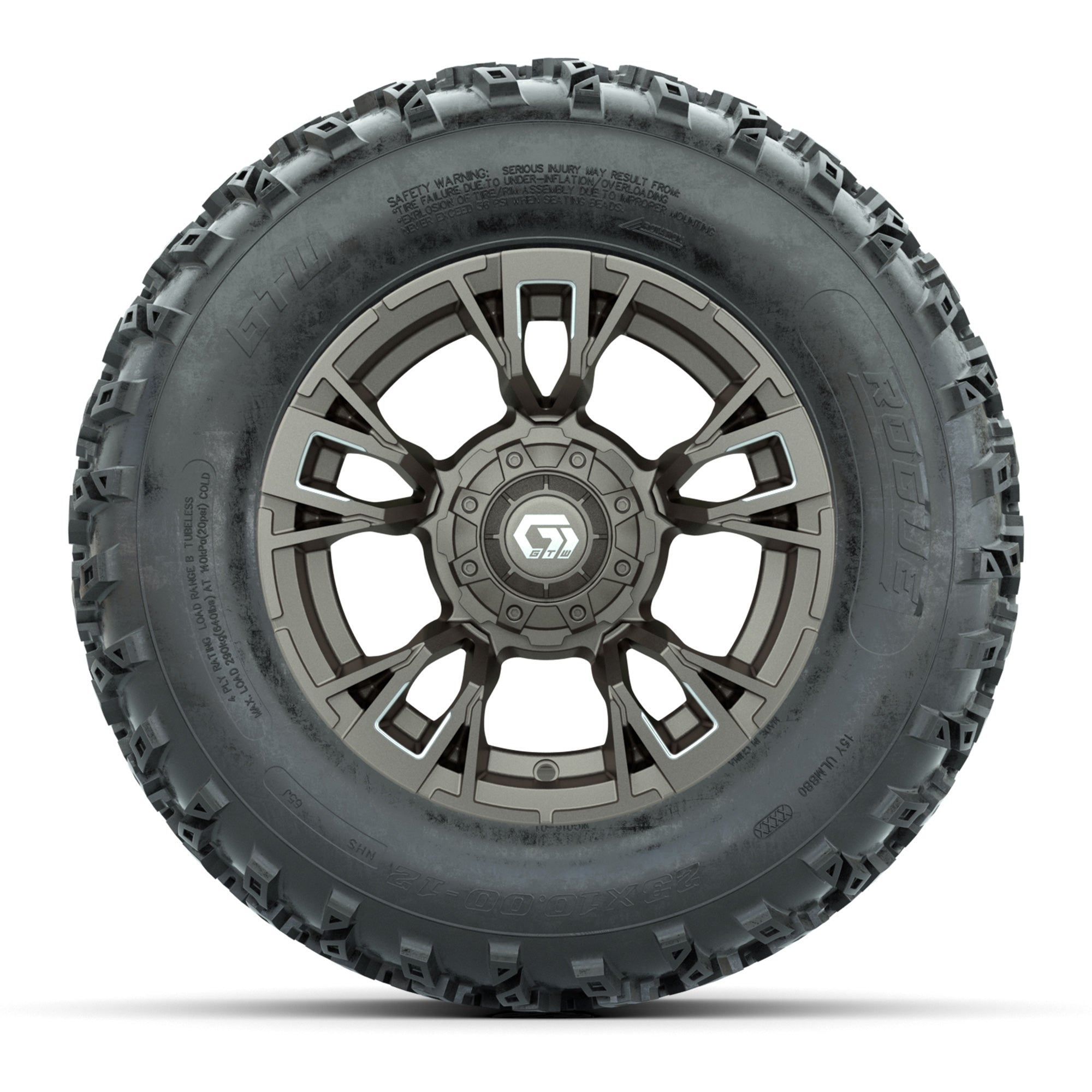 GTW® Vandal Bronze/Machined 12 in Wheels with 23X10.00-12 Rogue All-Terrain Tires – Full Set