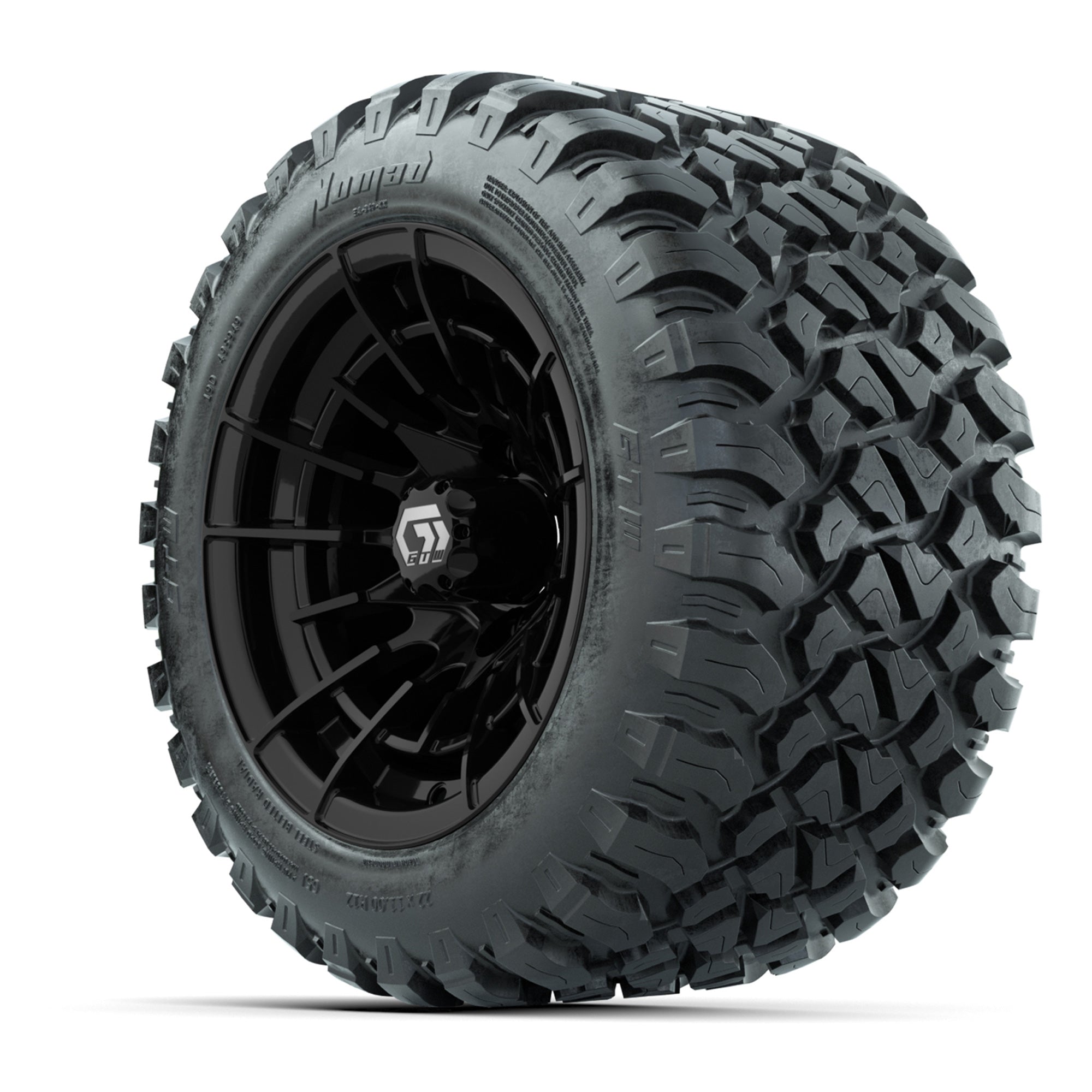 GTW® Boost Gloss Black 12 in Wheels with 22X11-R12 Nomad Steel Belt Radial All-Terrain Tires – Full Set