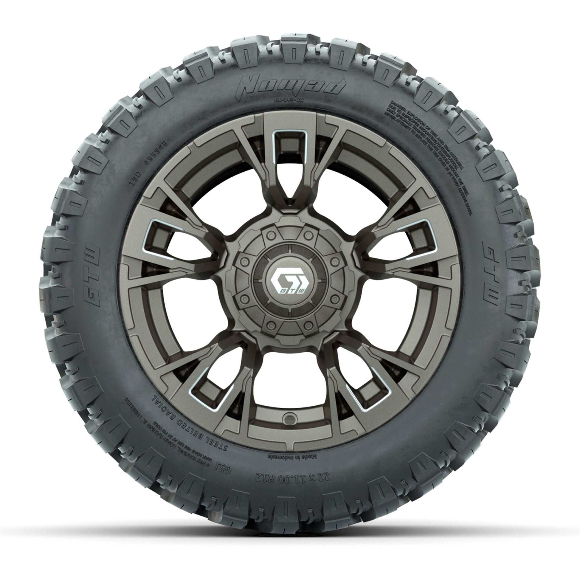 GTW® Vandal Bronze/Machined 12 in Wheels with 22X11-R12 Nomad Steel Belt Radial All-Terrain Tires – Full Set