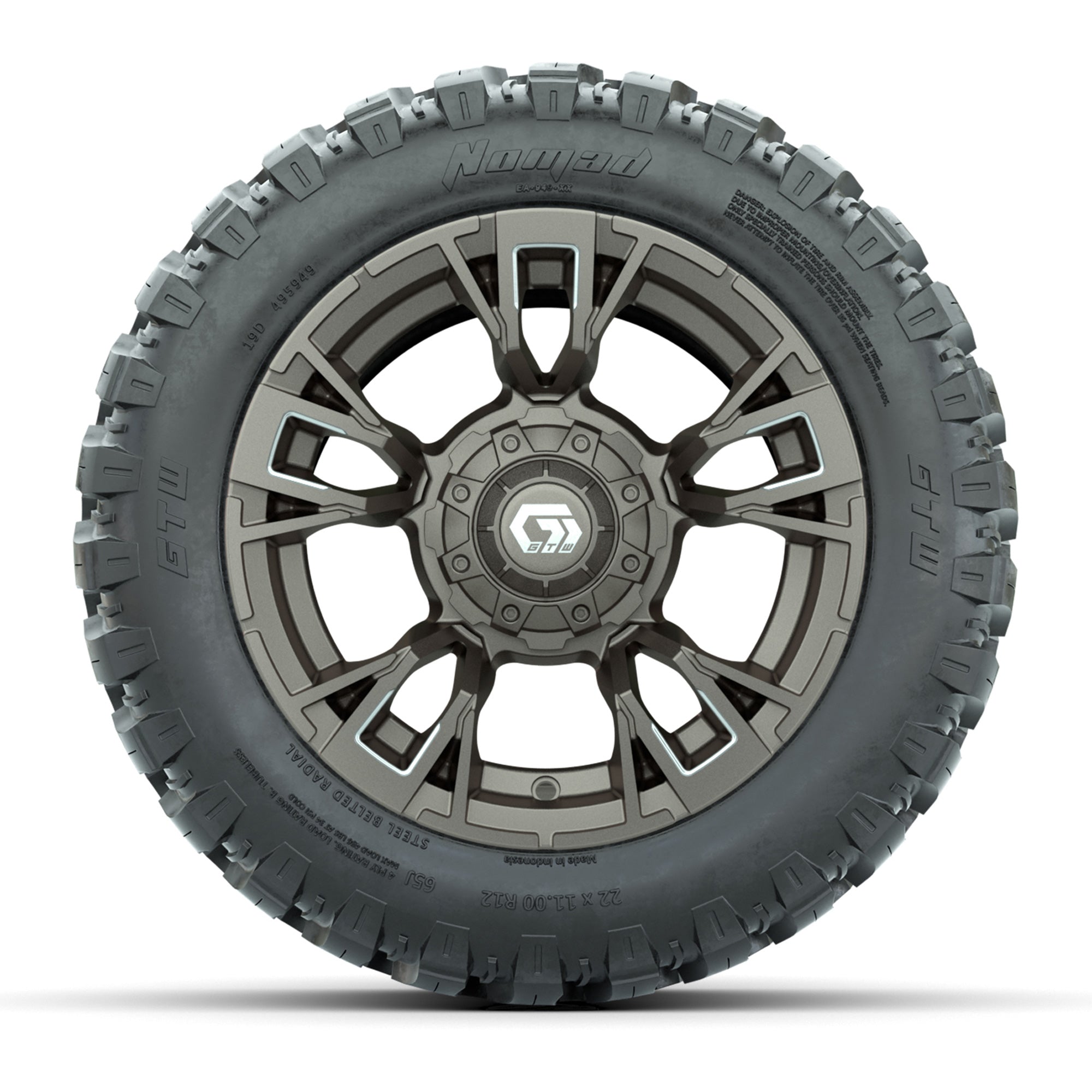 GTW® Vandal Bronze/Machined 12 in Wheels with 22X11-R12 Nomad Steel Belt Radial All-Terrain Tires – Full Set