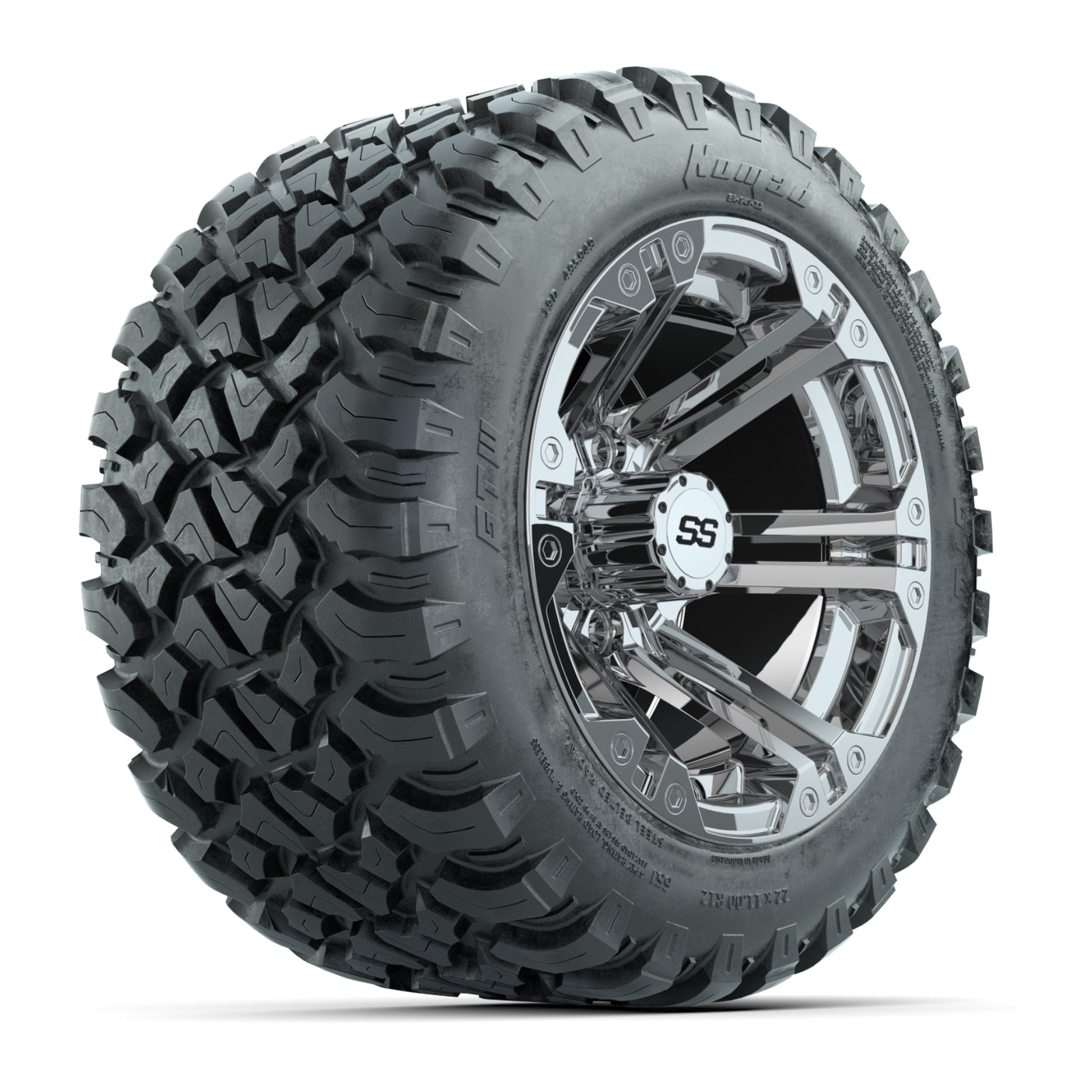 GTW® Specter Chrome 12 in Wheels with 22X11-R12 Nomad Steel Belt Radial All-Terrain Tires – Full Set
