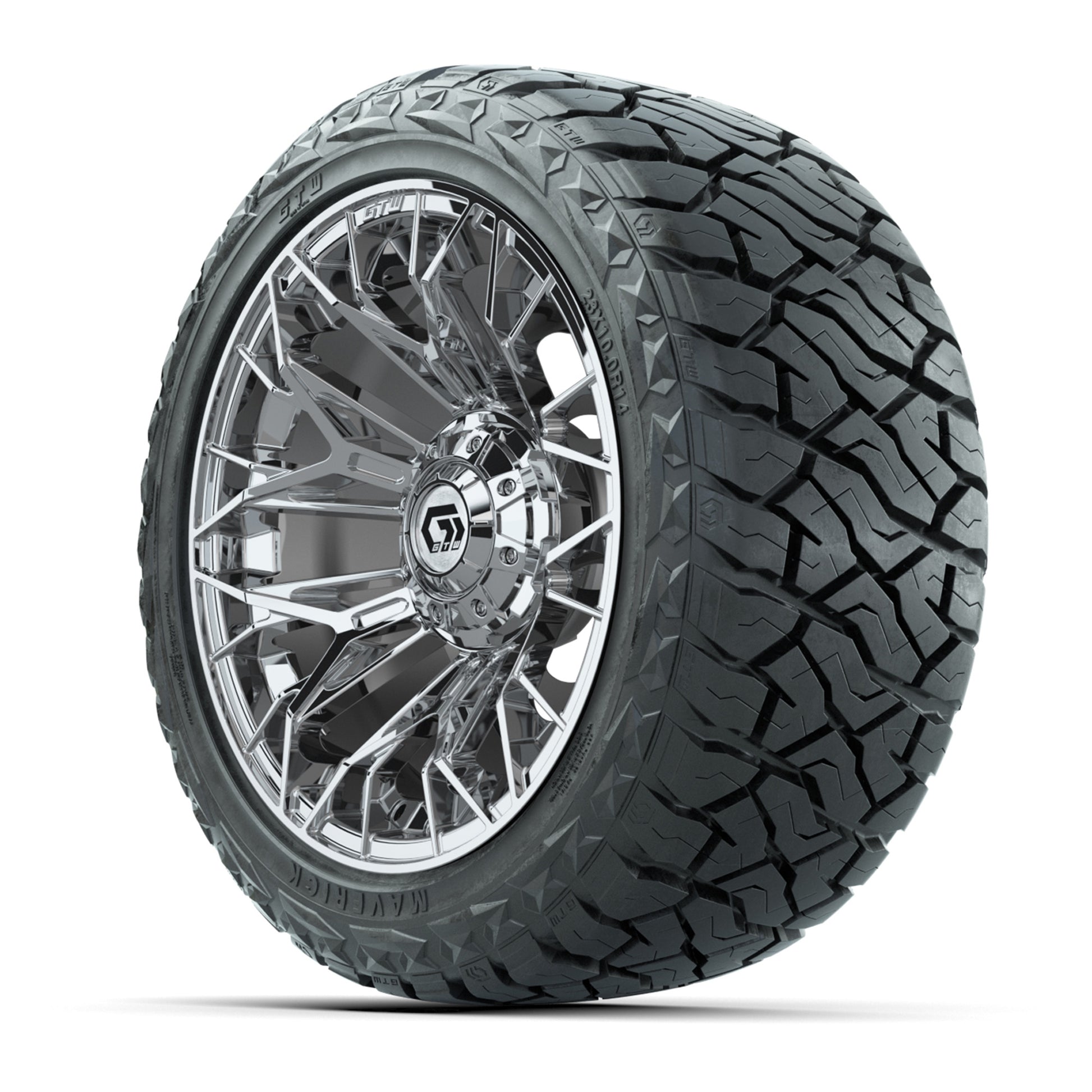 GTW Stellar Chrome 14 in Wheels with 23x10.00-R14 Maverick A - 3/4 view