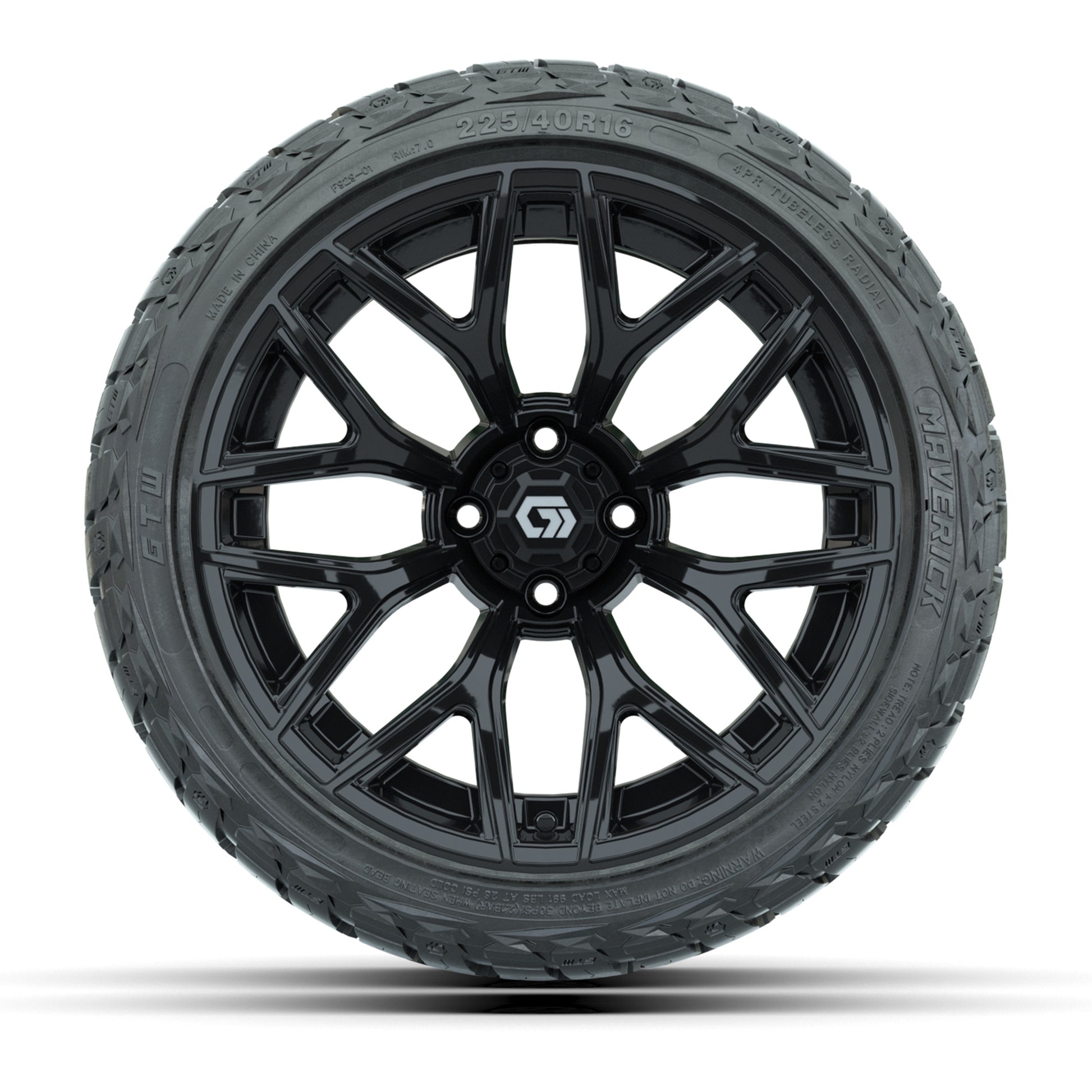 GTW Monaco Gloss Black 16 in Wheels with 225/40-R16 Maverick Hybrid Tires – Full Set