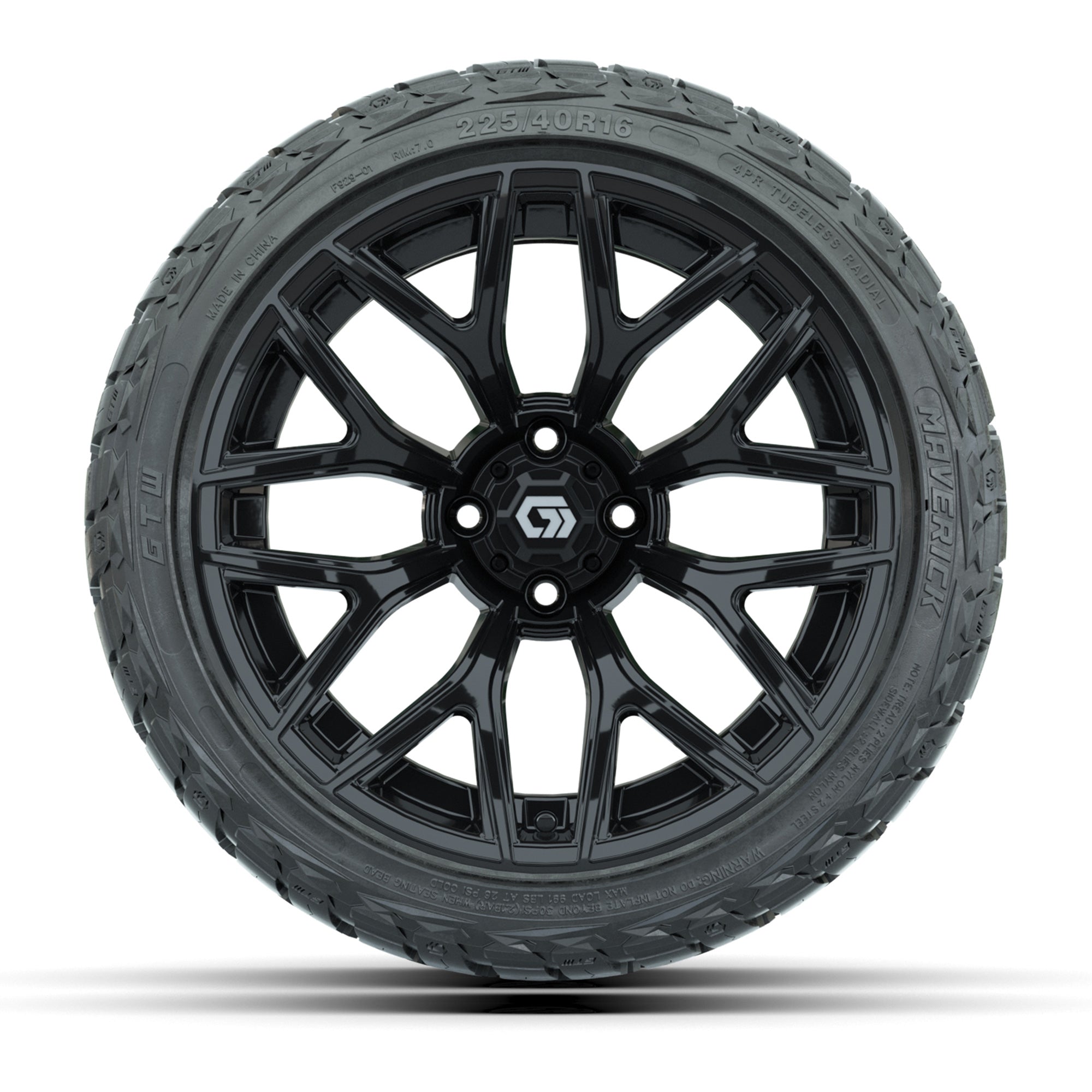 GTW Monaco Gloss Black 16 in Wheels with 225/40-R16 Maverick Hybrid Tires – Full Set