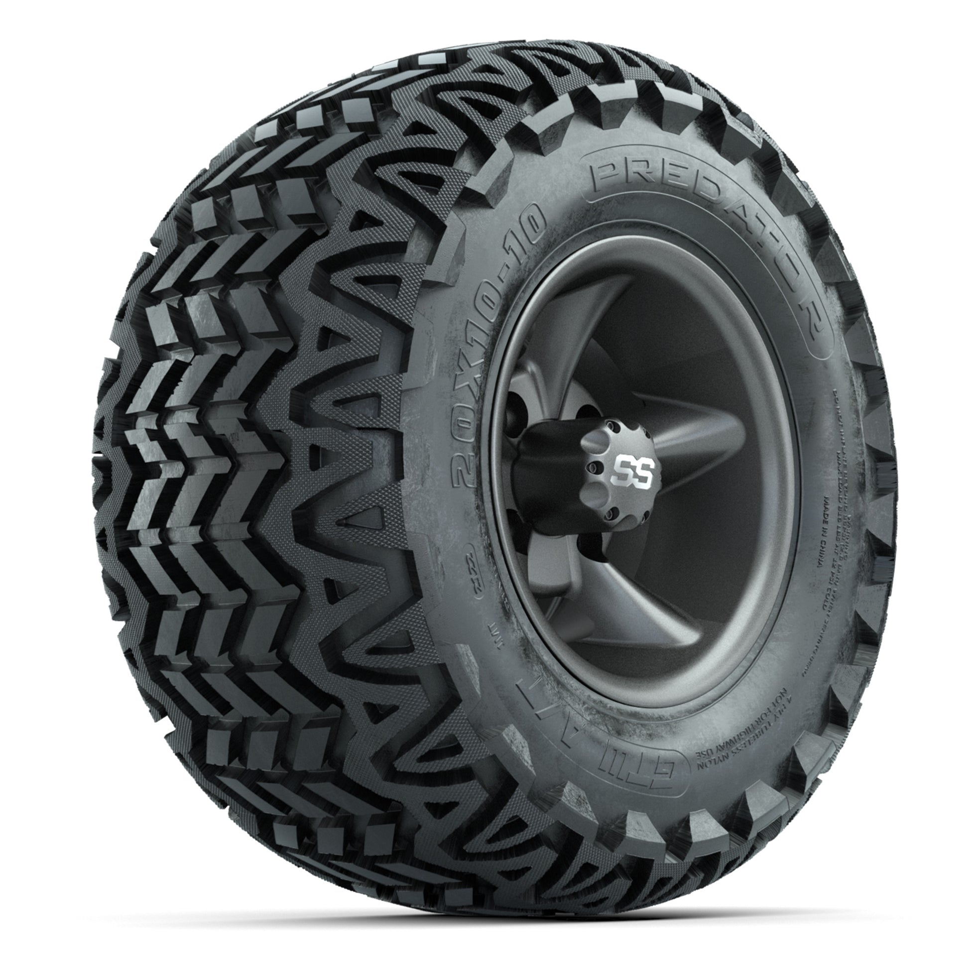 GTW Godfather Matte Gray 10 in Wheels with 20x10-10 Predator All-Terrain Tires – Full Set