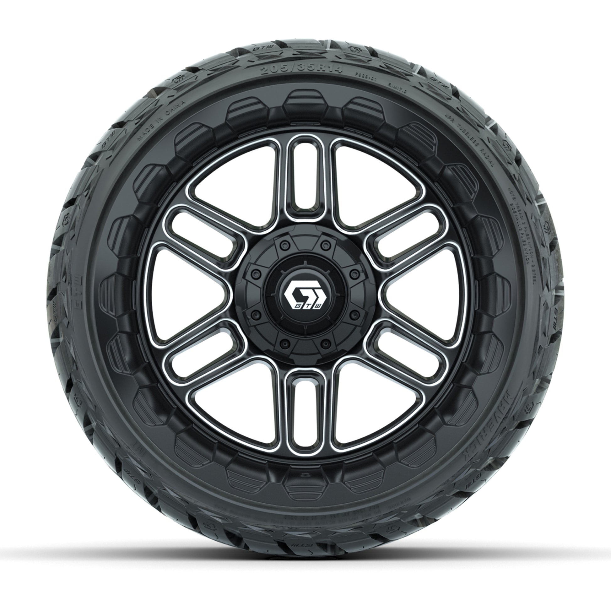 GTW Titan Black/Machined 14 in Wheels with 205/35-R14 Maveri - front view