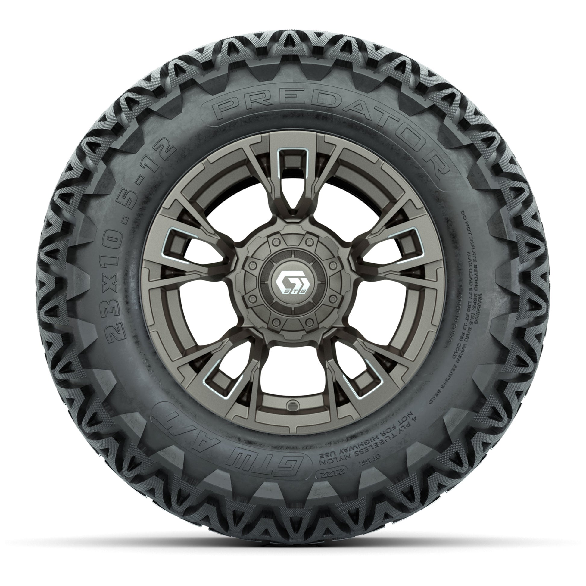 GTW® Vandal Bronze/Machined 12 in Wheels with 23X10.5-12 Predator All-Terrain Tires – Full Set