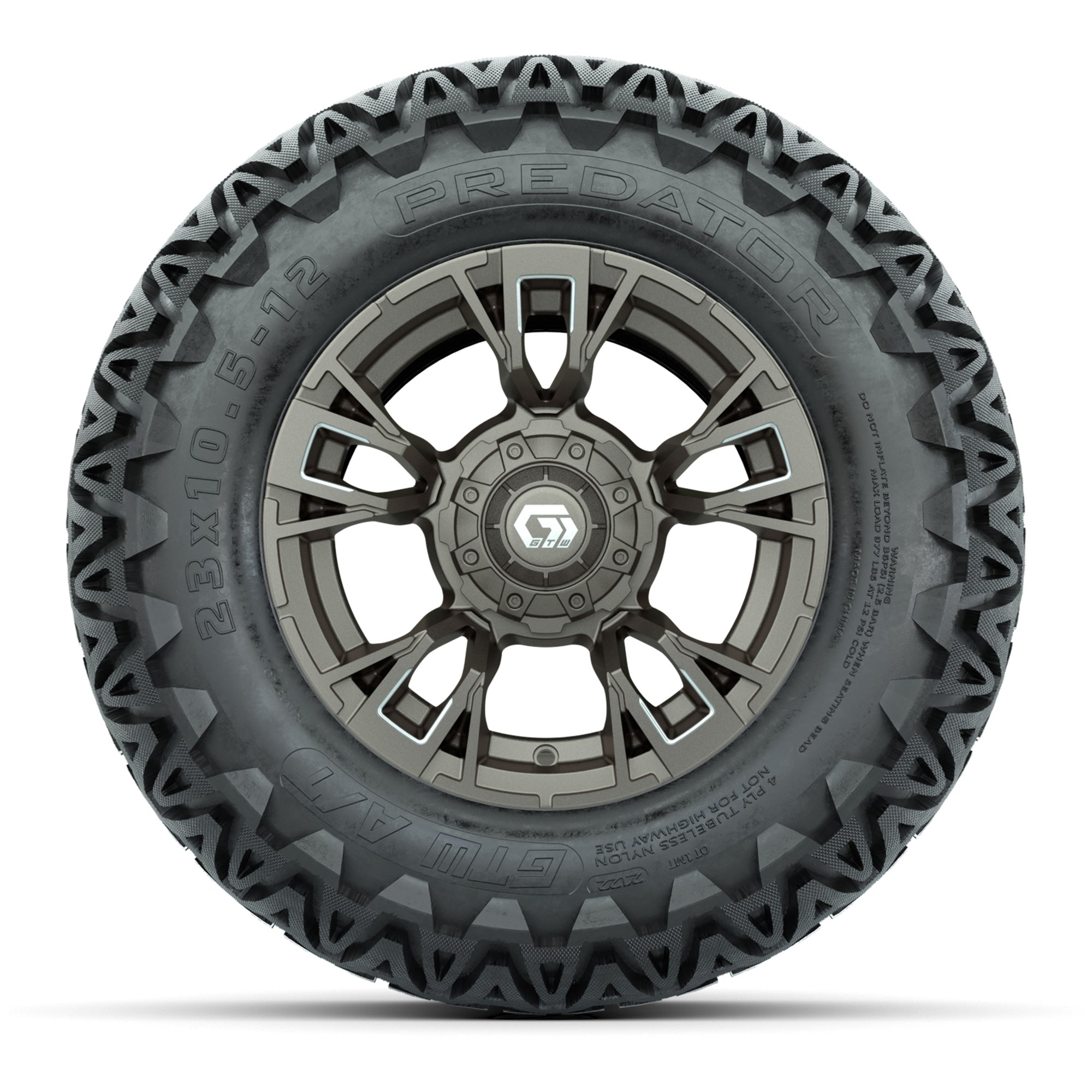 GTW® Vandal Bronze/Machined 12 in Wheels with 23X10.5-12 Predator All-Terrain Tires – Full Set