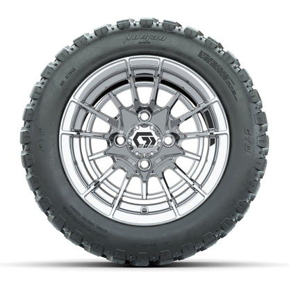 GTW® Boost Chrome 12 in Wheels with 20X10-12 Nomad Steel Belt Radial All-Terrain Tires – Full Set
