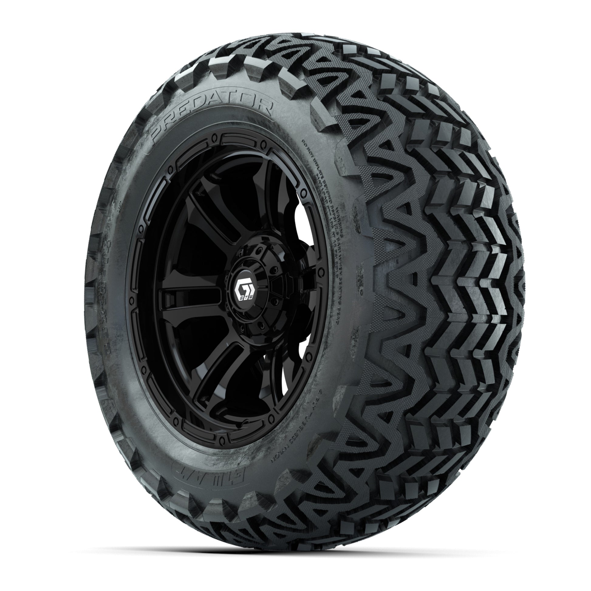 GTW® Shogun Gloss Black 14 in Wheels with 23x10-14 Predator  - 3/4 view