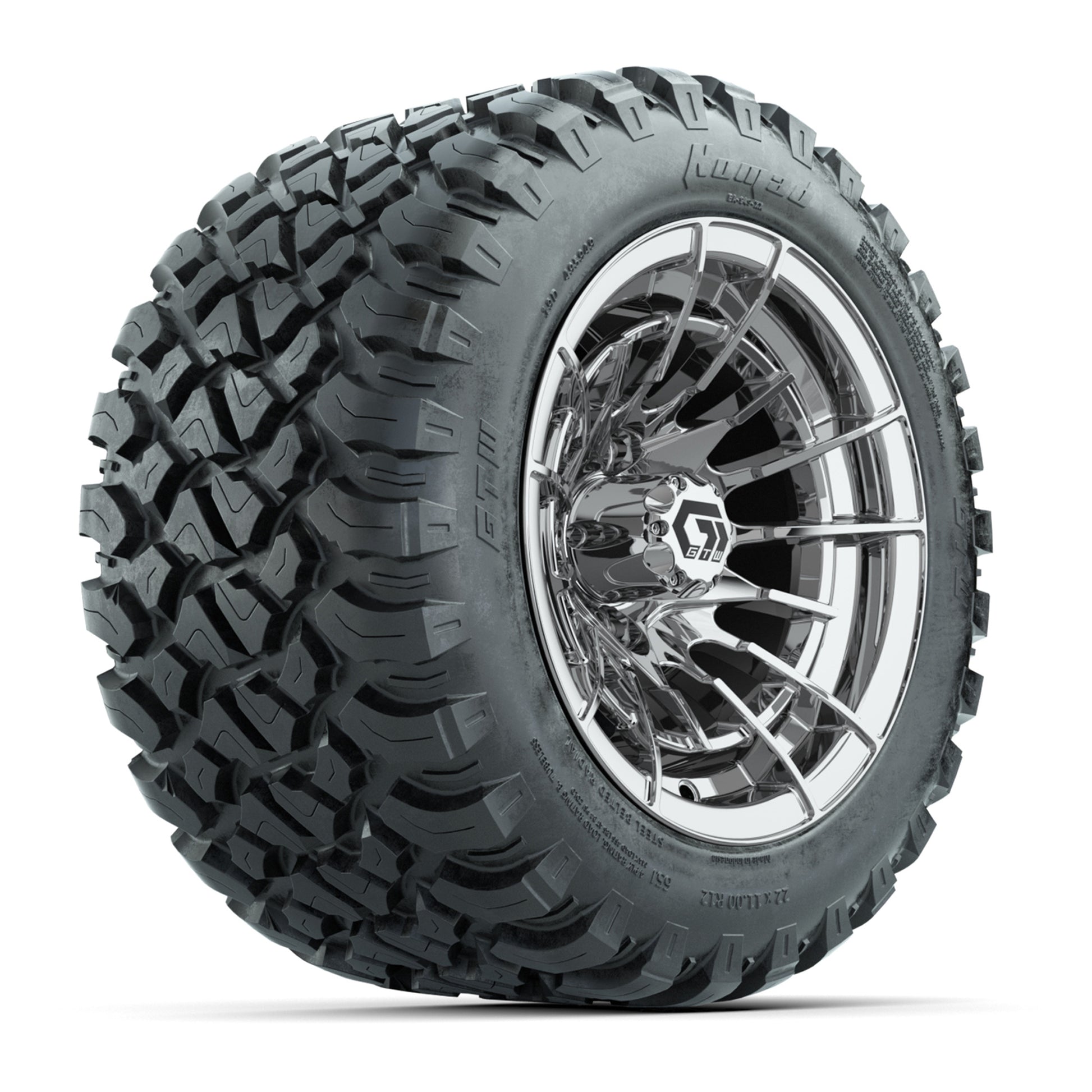 GTW® Boost Chrome 12 in Wheels with 22X11-R12 Nomad Steel Belt Radial All-Terrain Tires – Full Set