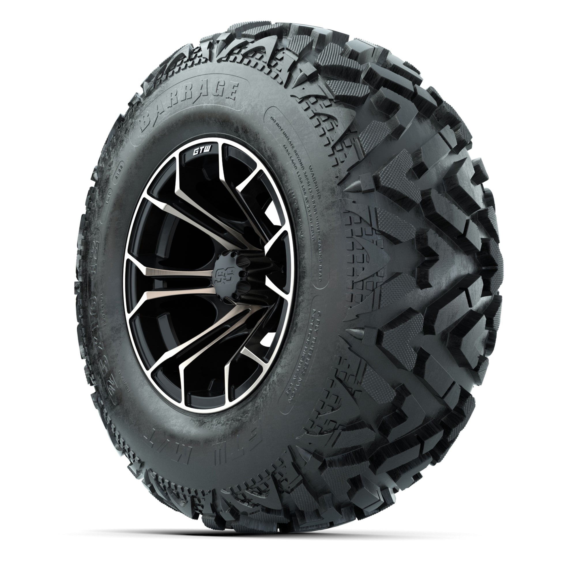 GTW® Spyder Matte Black/Bronze 12 in Wheels with 25X10-12 Barrage Mud Tires – Full Set