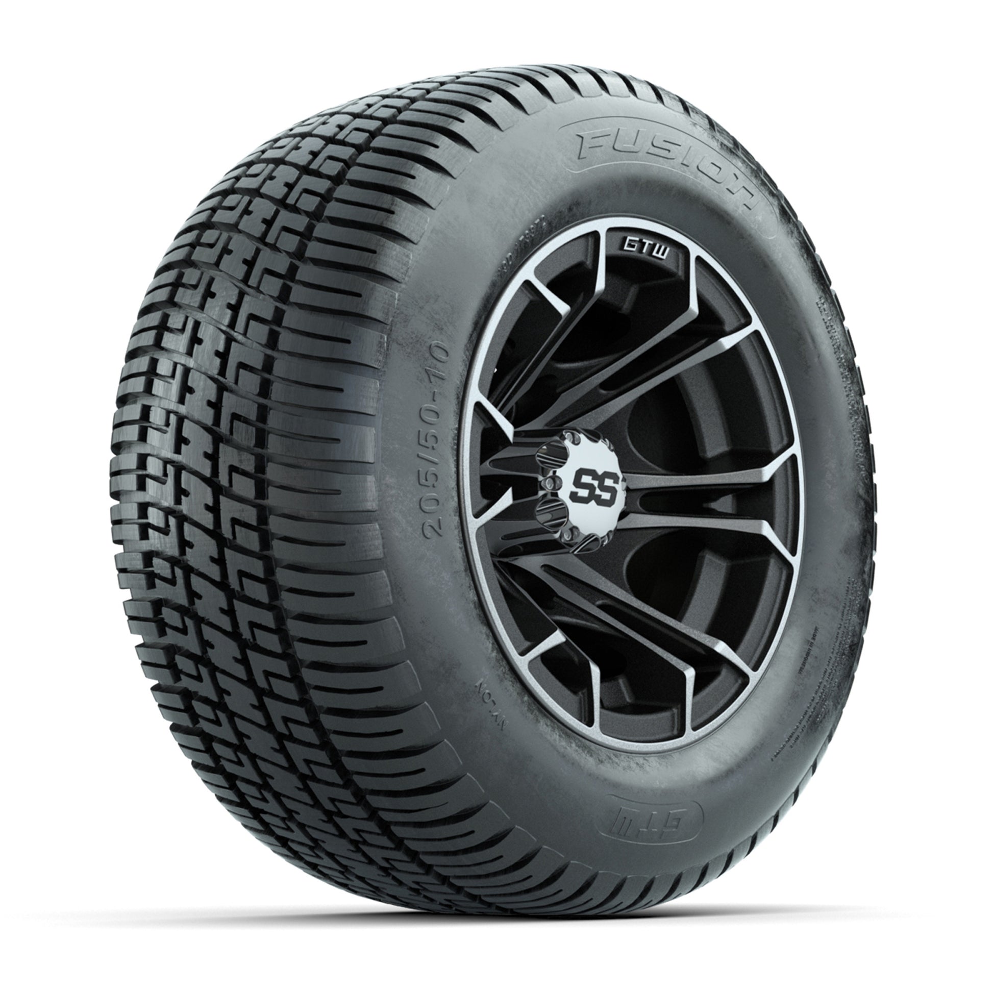 GTW Spyder Machined/Matte Grey 10 in Wheels with 205/50-10 Fusion Street Tires – Full Set