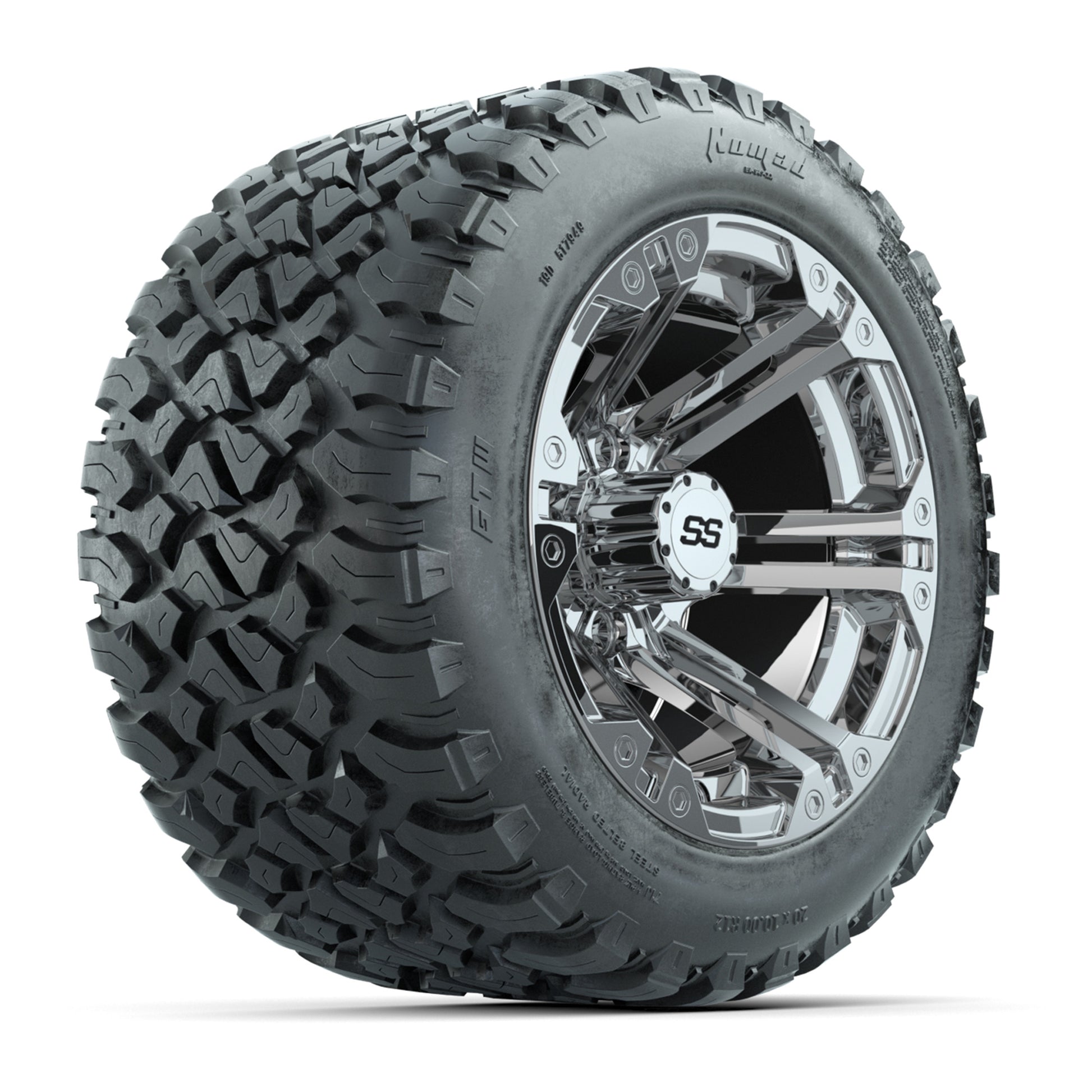 GTW® Specter Chrome 12 in Wheels with 20X10-12 Nomad Steel Belt Radial All-Terrain Tires – Full Set