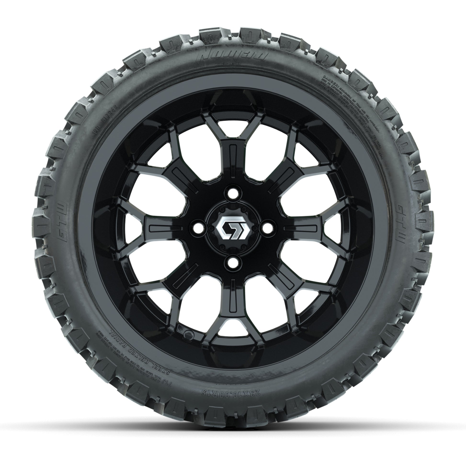 GTW Assault Gloss Black 15 in Wheels with 23X10-R15 Nomad Steel Belted Radial All-Terrain Tires – Full Set