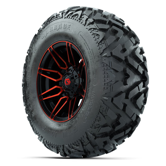 GTW® Stealth Red/Machined 12 in Wheels with 25X10-12 Barrage Mud Tires – Full Set