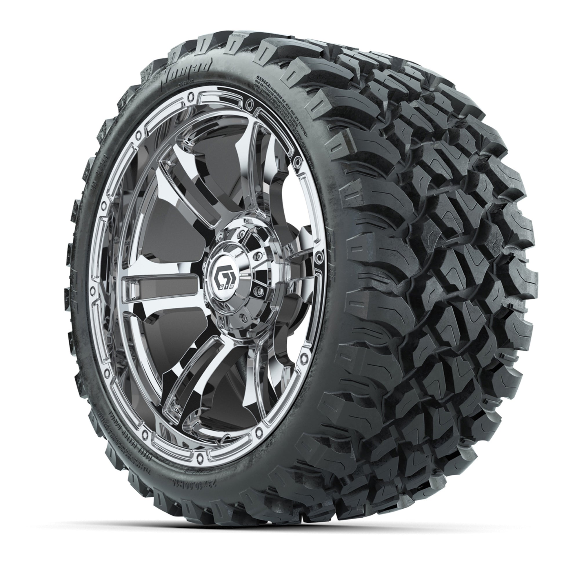 GTW® Shogun Chrome 15 in Wheels with 23x10-R15 Nomad Steel B - 3/4 view