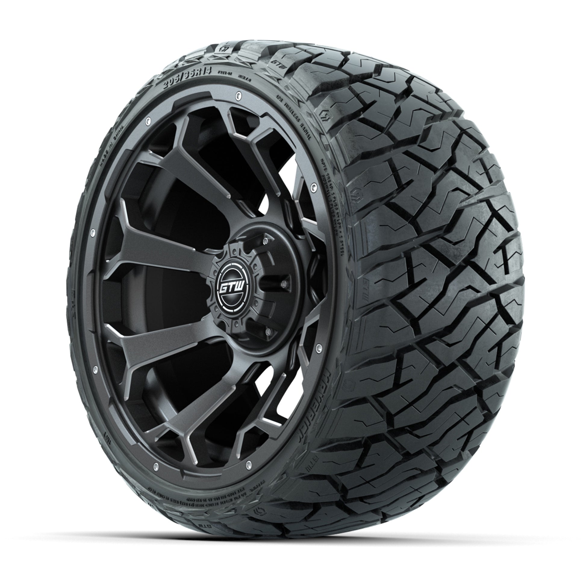 GTW® Raven Matte Gray/Ball Milled 14 in Wheels with 205/35-R - 3/4 view