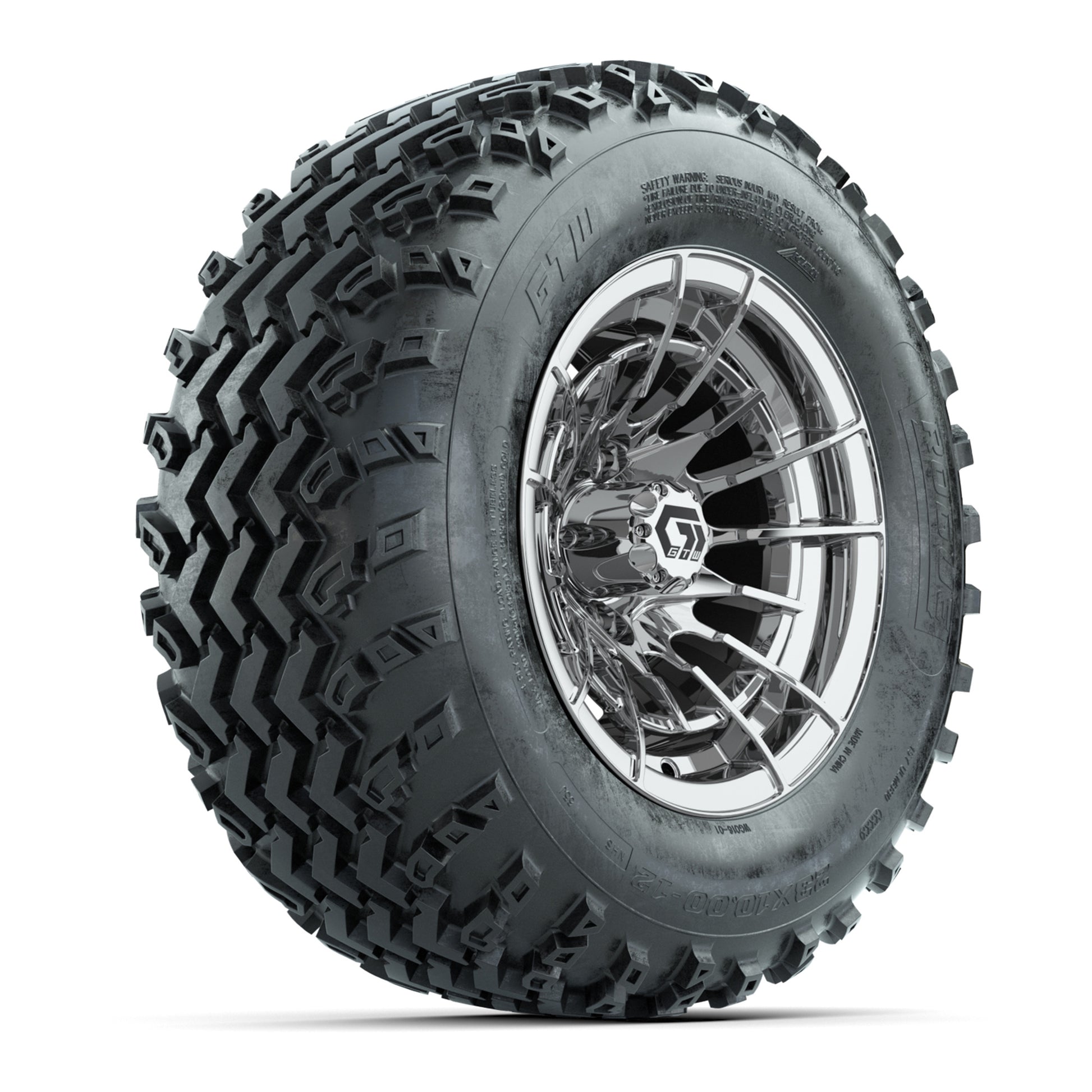 GTW® Boost Chrome 12 in Wheels with 23X10.00-12 Rogue All-Terrain Tires – Full Set